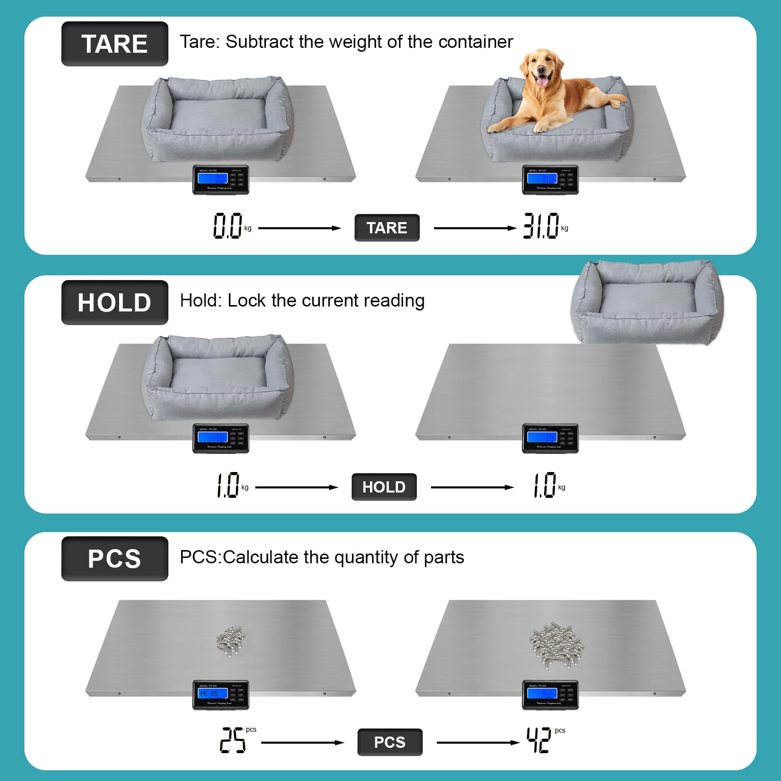 Báscula para mascotas para perros grandes, báscula de perro de 1100 libras x 0.25 libras para razas grandes, báscula de ganado, báscula de animales, báscula para cachorros, 3 modos de pesaje, LB, KG