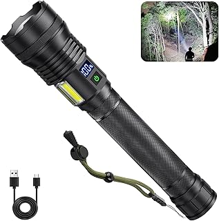 LBE Flashlights High Lumens Rechargeable, 250000 Lumens Super Bright Led Flashlight with 8 Modes &Cob Light, Powerful Flashlight Zoomable Waterproof Brightest Flash Light for Camping Emergencies