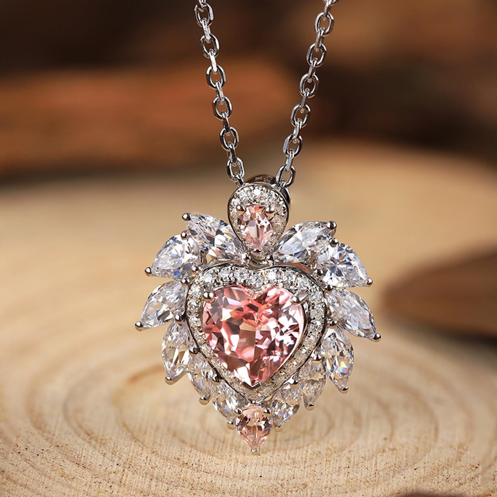 Naszyjnik ze srebra próby 925 dla kobiet, eleganckie różowe serce 1,63 ct Morganite wisiorek z kamieniami szlachetnymi łańcuszek 18 cali