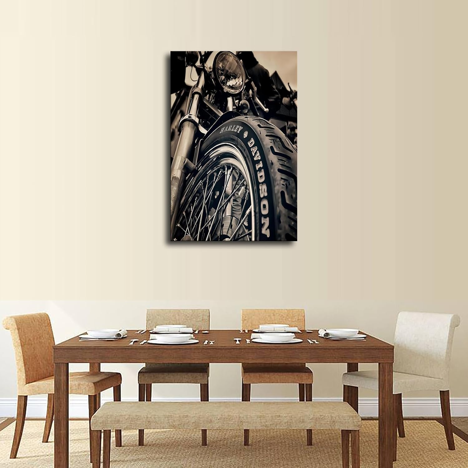 ZofTig Black and White Retro Motorcycle Wall Art Poster Canvas Wall Art Picture Print Modern Home Bedroom with Frameless Decor (Unframed,24×36inch)