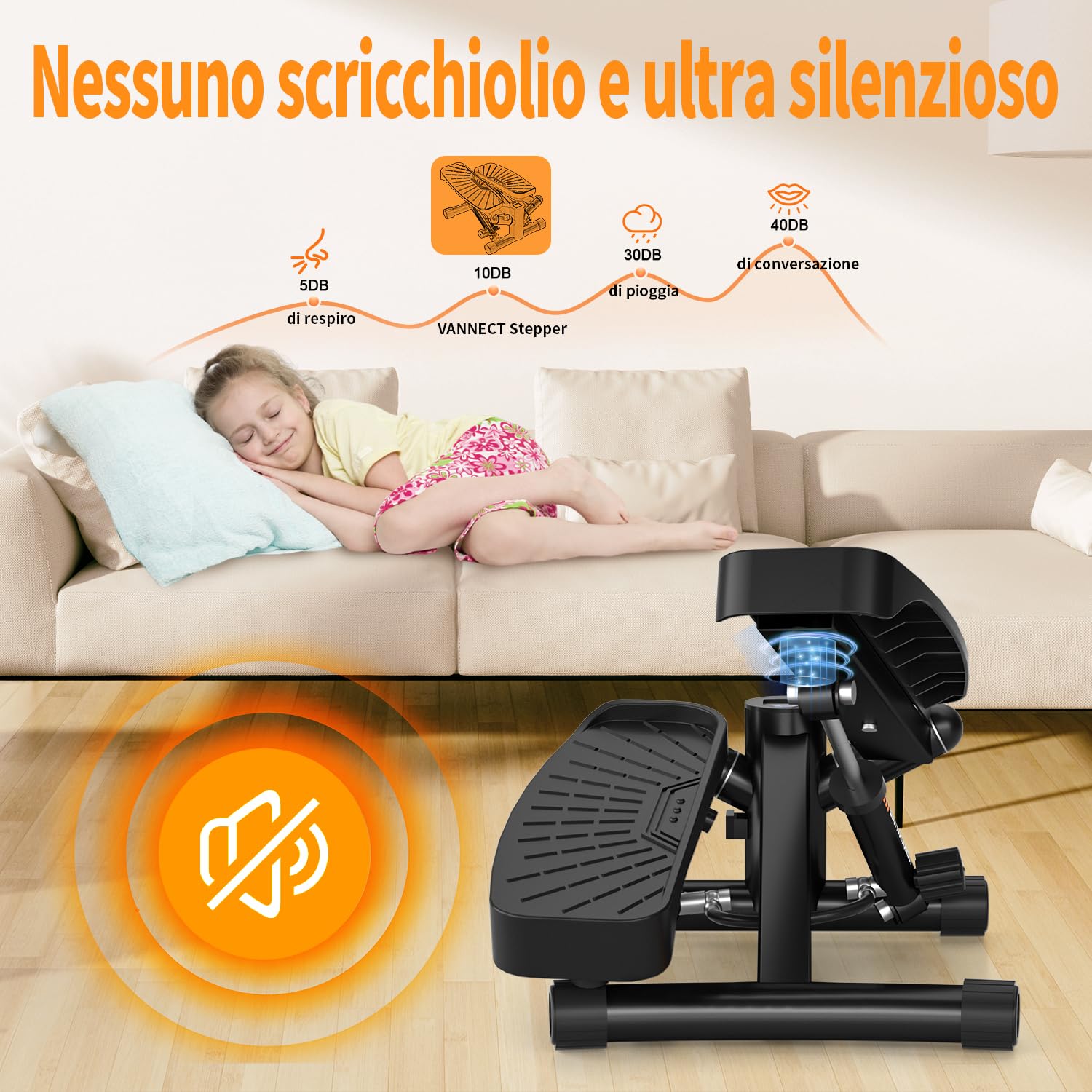 VANNECT Stepper Fitness Casa 2 in 1 con Power Ropes, Mini Stepper Silenzioso 150 kg con Monitor LCD Calorie Stepper Oscillante Su-Giù per Allenamento Gambe/Braccia/Glutei, Esercizio per Ufficio a Casa