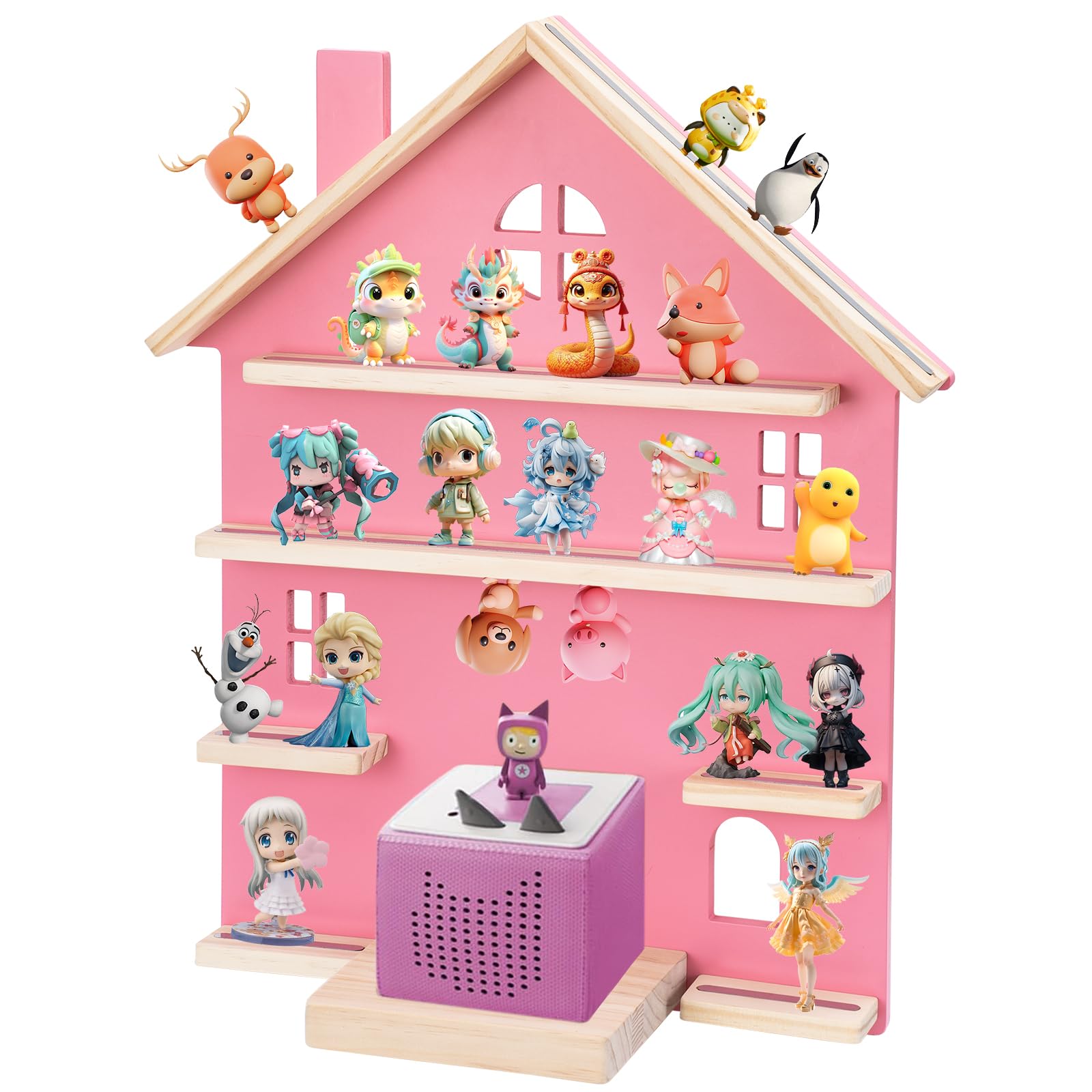 WEIDLUDOR Tonie Storage Shelf for Toniebox & Tonie Characters, Durable Wooden Tonie Box Shelf, Tonie Wall Shelf for Displaying Tony Audio Play Dolls?Pink?