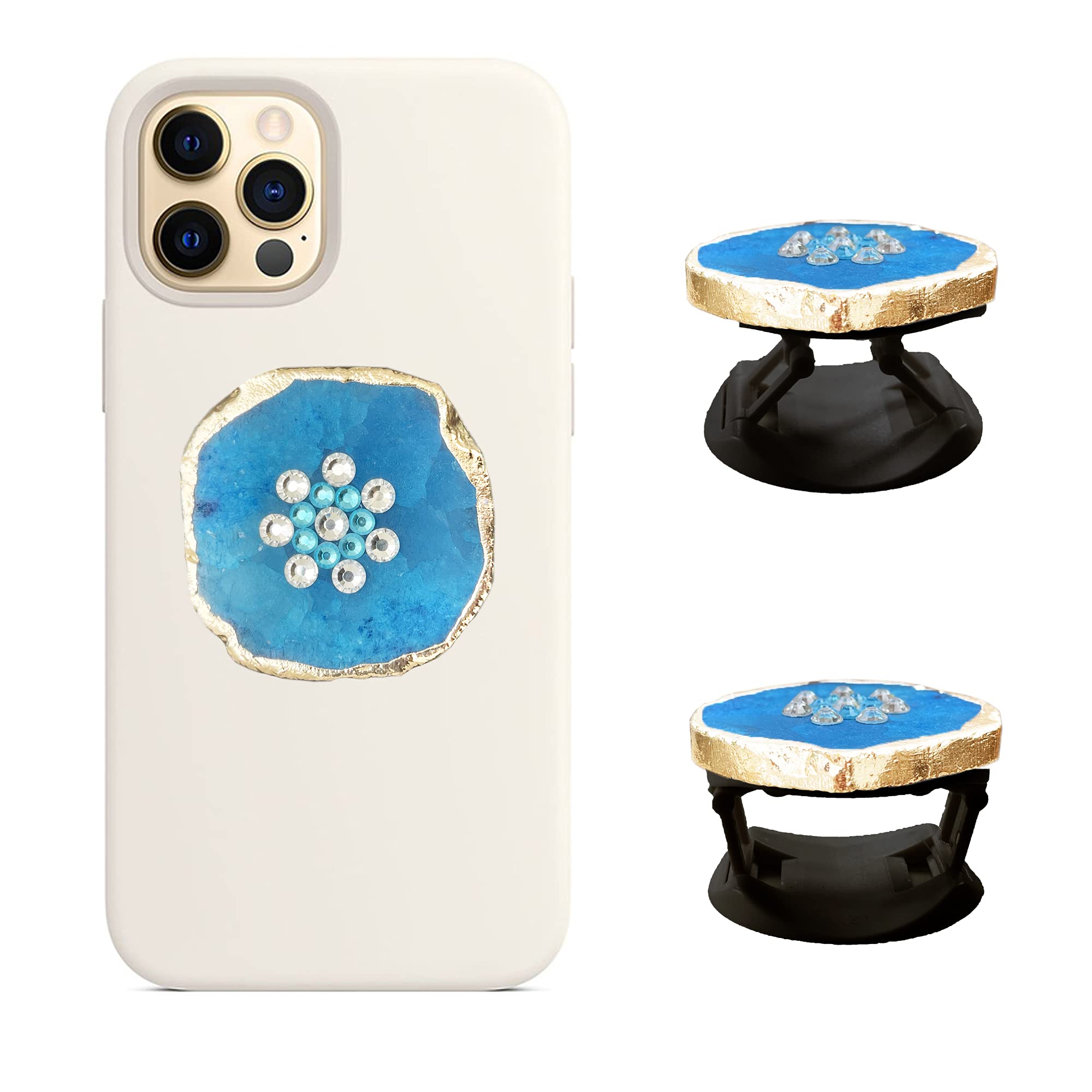 Loveso Crystal Phone Grip Holder for Phone - Crystal Phone Grip Holder for Smart Phones and Tablets - Ideal Gift for Womens, Girls (Blue Stone Blue Artificial Diamond)