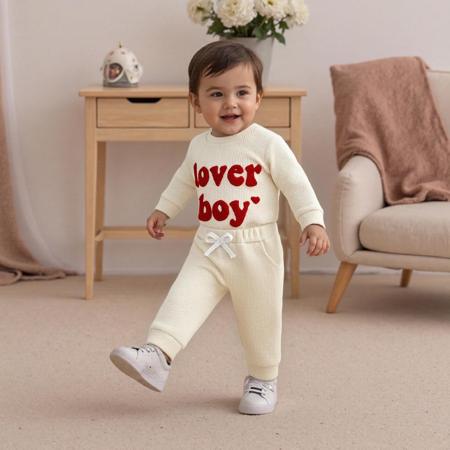 Newborn Baby Boy Valentine's Day Outfit Lover Boy Embroidery Romper Bodysuit Jumpsuit Pants Set Infant Clothes - Image 3