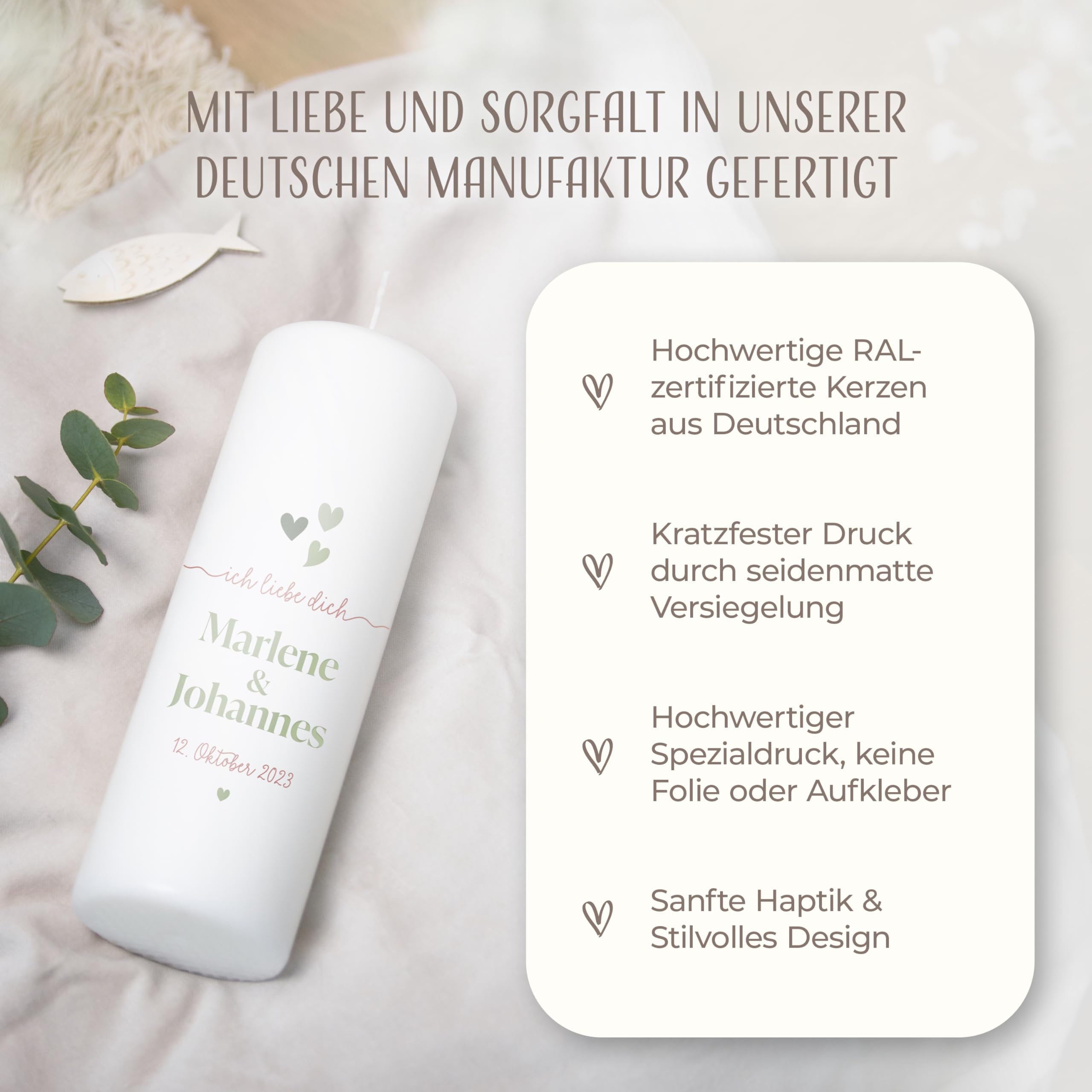 AMARI ® Personalisierte Jahrestagskerze - Ewige Liebe (002.07.10) H:25cm - Individuelle Kerze mit Namen & Aufschrift - Geschenk zum Jahrestag - Handgefertigt in Deutschland