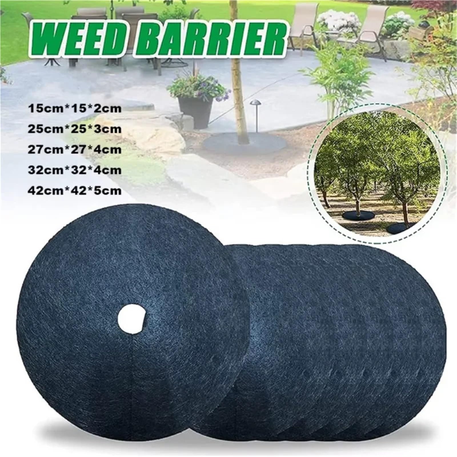 Unkrautvlies 10 Stück Baumschutz-Unkrautmatten, Vliesstoff, Mulchring, runde Barriere, Pflanzenabdeckung for Obstgarten(Black-52cm)