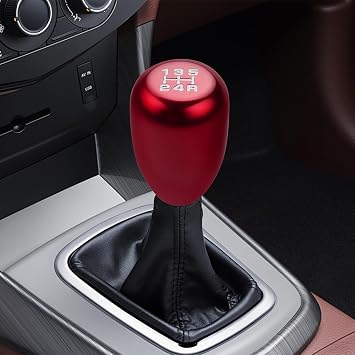 Car Gear Shift Knobs, 5 Speed Car Stick Shift Knob with Adapter, Aluminum Alloy Shift Lever Knob, Automotive Manual Universal Transmission, Interior Automatic Replacement Parts Red
