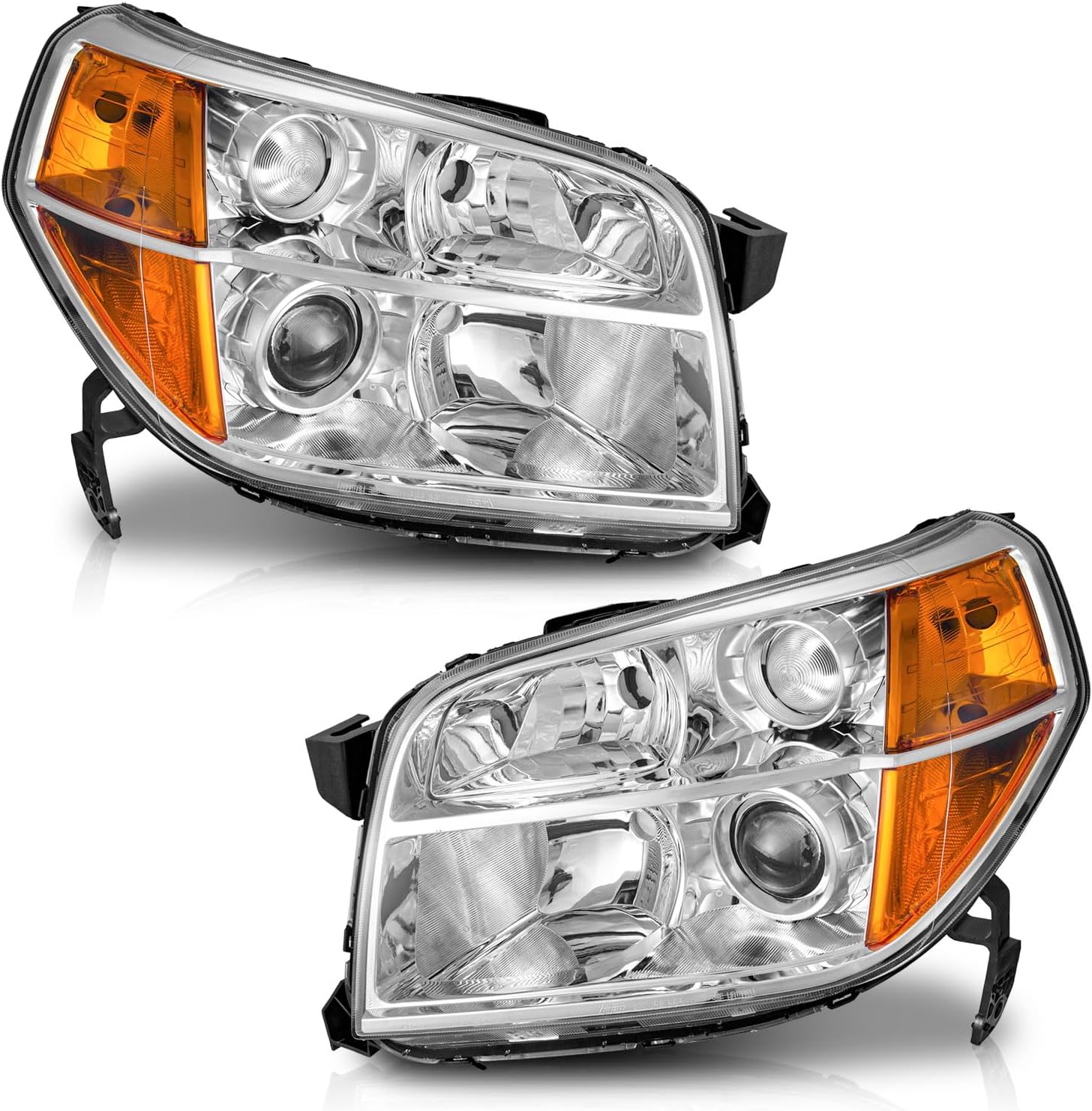 WEELMOTO for 2006-2008 Honda Pilot [4-Door Sport Utility] headlight, for 2006 2007 2008 Honda Pilot Headlights Pair with Chrome Housing Amber Reflector Left + Right Side