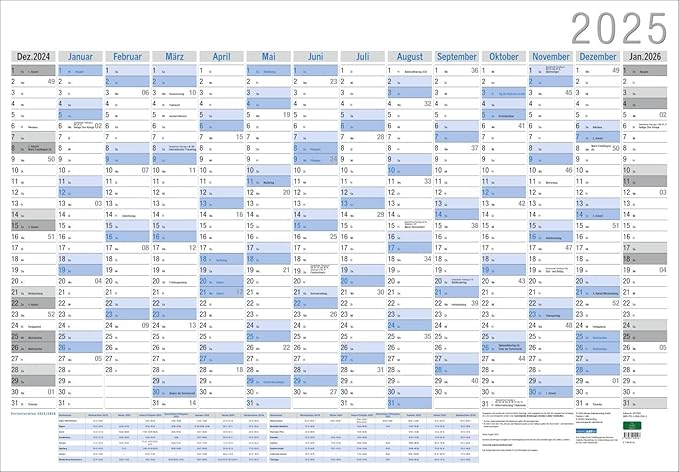 Wandplaner Neutral 2025: Großer Jahresplaner. Wandkalender 2025 zum 