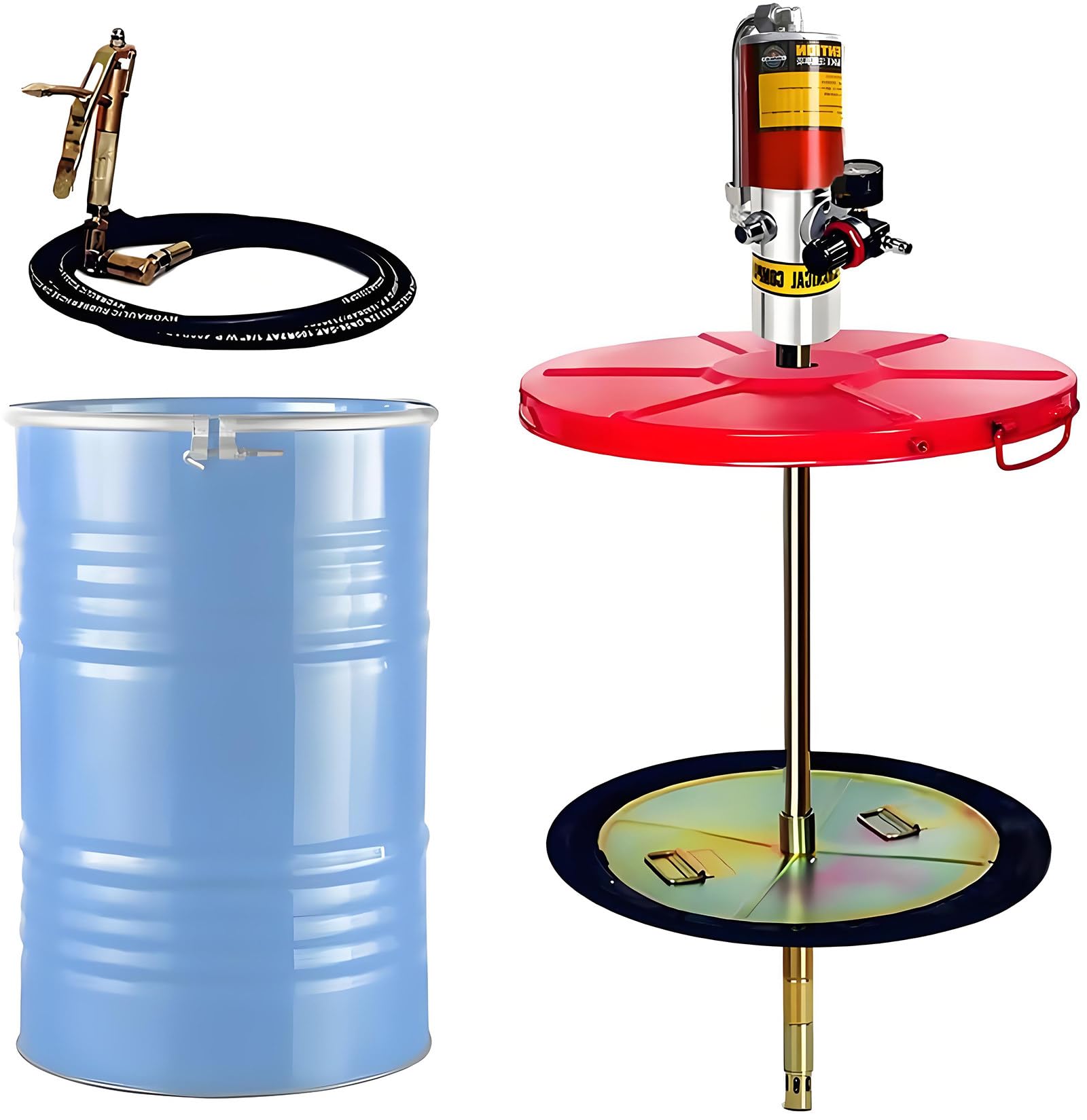 Myuyee 50:01:00 Pneumatic Grease Pumps For 55 Gallon Drums, Grease Pumps With 16.4Ft Tubing, Universal Grease Gun, Drum Cap, Platen, Grease Pumps With 0.75 L/Min-0.85L/Min Discharge 50:1(50:01:00)
