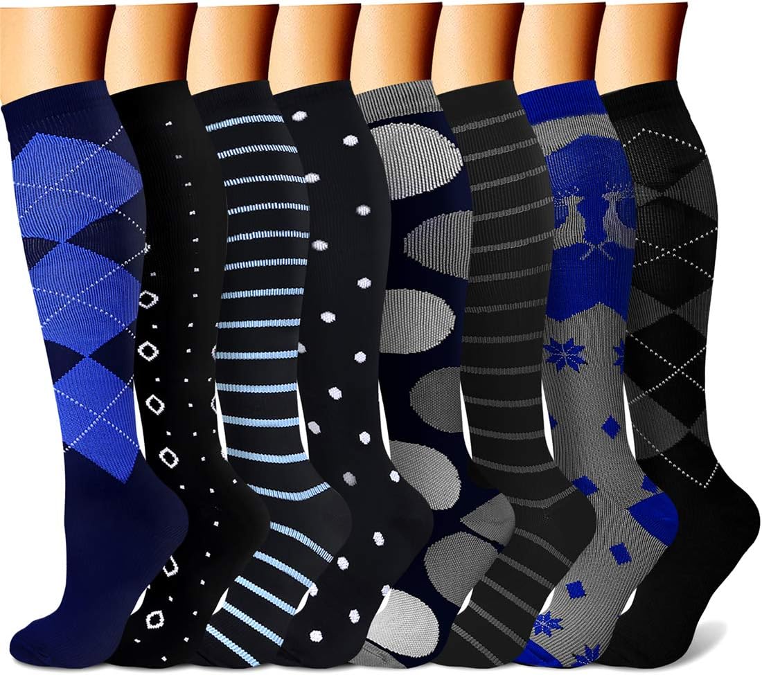 CHARMKING Compression Socks for Women & Men Circulation (8 Pairs) 15-20 mmHg is Best Support for Athletic Running,Hiking