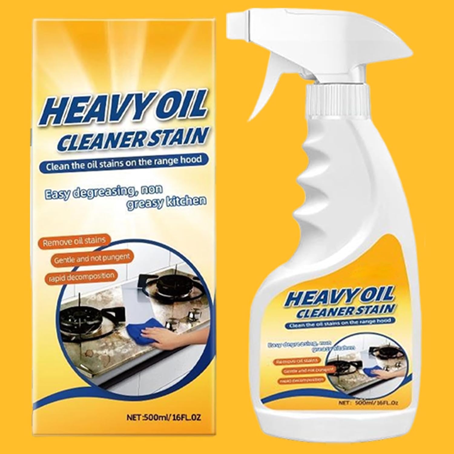 Multi-Purpose Heavy Grime Duty Cleaner, 2026 New Heavy Oil Cleaner Stain, 500ML/16.9FL Oz Heavy Oil Stain Cleaner Kitchen, Degreaser Spray for Range Hood, Oven, Pots and Cabinet (3 Pcs)