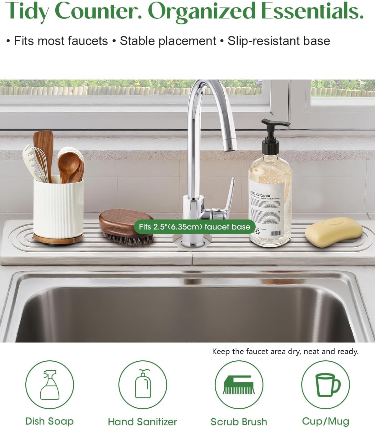 Stone Drying Mat for Kitchen Faucet: Diatomite Stone Drying Tray - Fast Water Absorbent Kitchen Sink Splash Guard for Bathroom Faucet & Counter - Ideal for Moms & Housewife (White, 23.6" x 3.94")