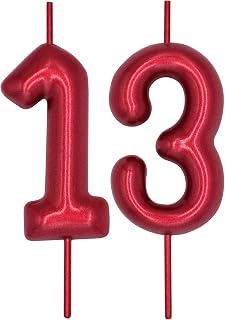 DERVENTA Red Number 13 Candle 2.36 Inch Party Cake Decoration | Made of premium wax smoke-free & anti-deformation ideal cake topper for birthdays anniversaries & brunch desserts
