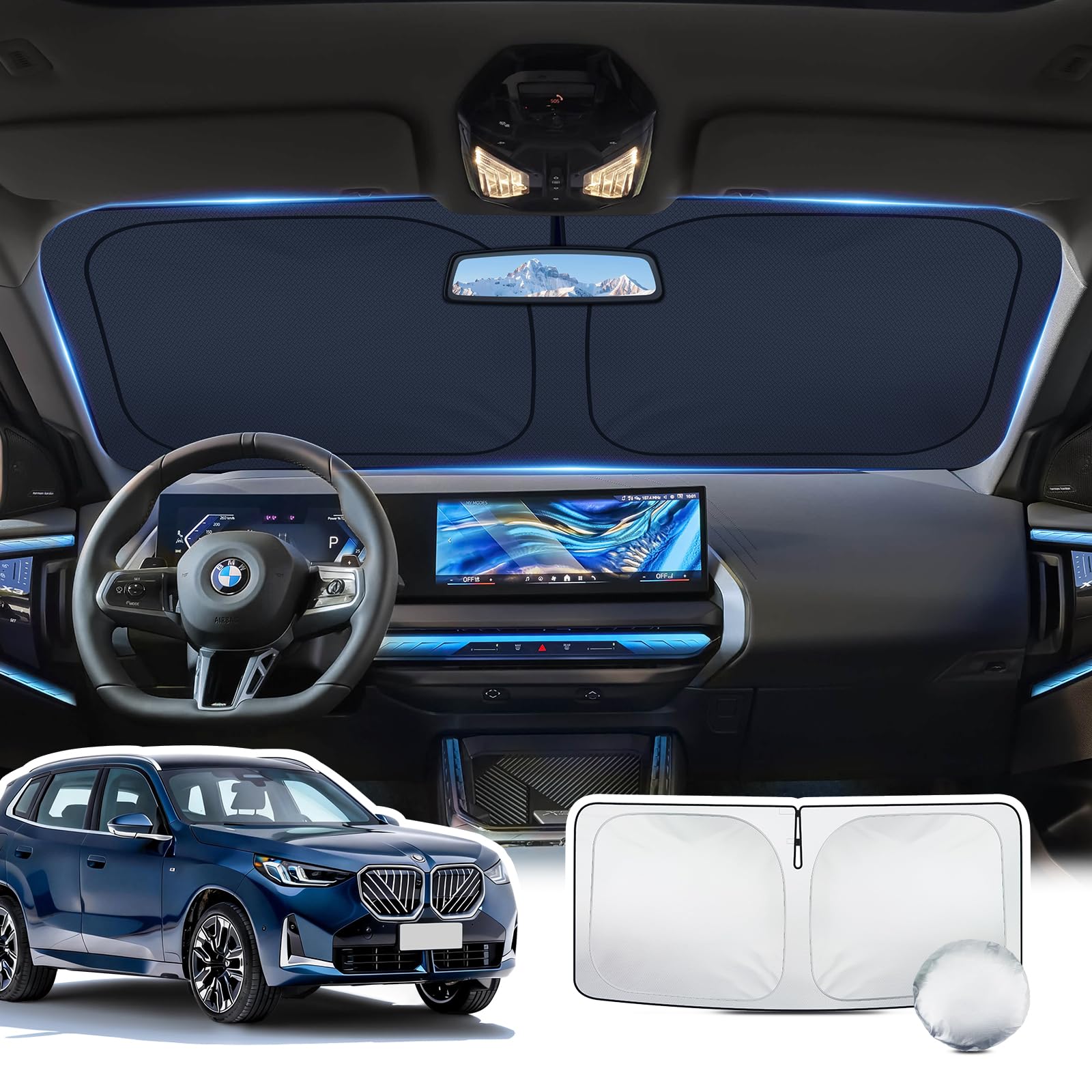 [Amélioré] Pare-Soleil pour Pare-Brise BMW 5er G30 G31 G38 X3 G45 X1 F48, Parasol de Voiture Pliable Bloque Les Rayons UV & Chaleur, Protection Solaire Accessoire Été