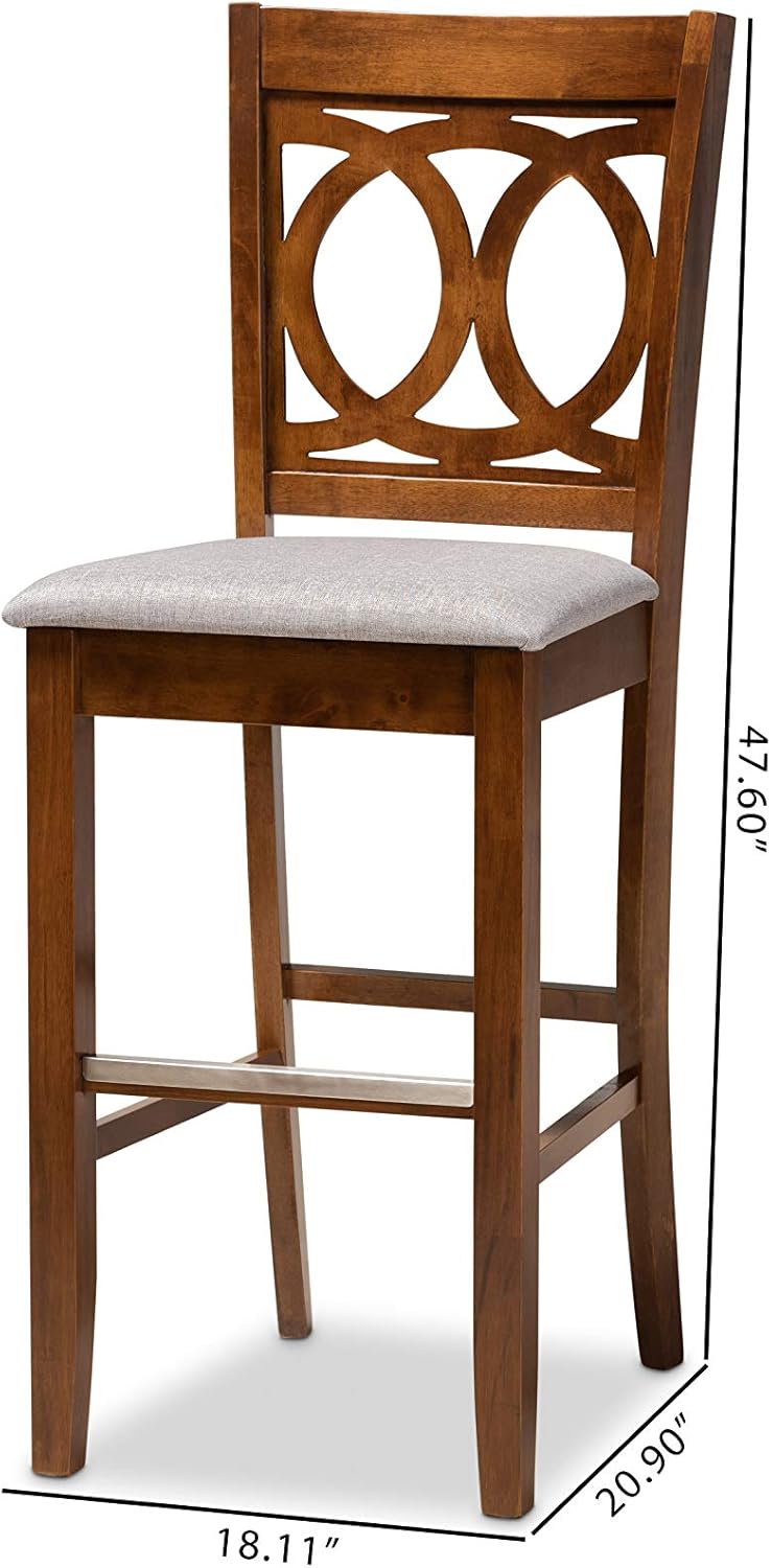 Baxton Studio Carson Modern and Contemporary Grey Fabric Upholstered and Walnut Brown Finished Wood 2-Piece Bar Stool Set