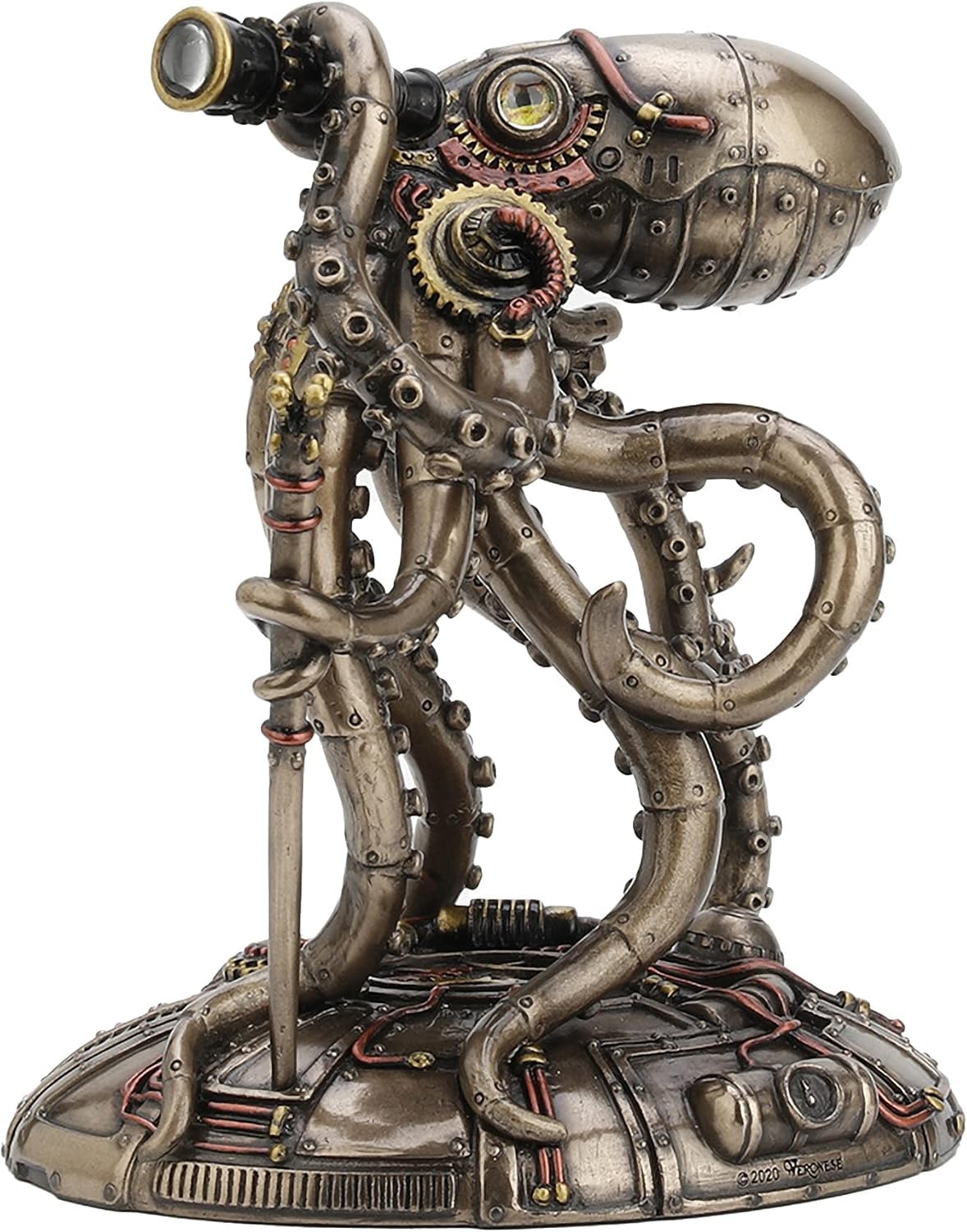Veronese Design 16,9 cm hoch, Steampunk-Oktopus, Weltraumbeobachter, kaltgegossen, bronzefarbenes Harz, Fantasie-Sammlerstücke, Tierfigur, Weltraum-Alien Heimdekoration