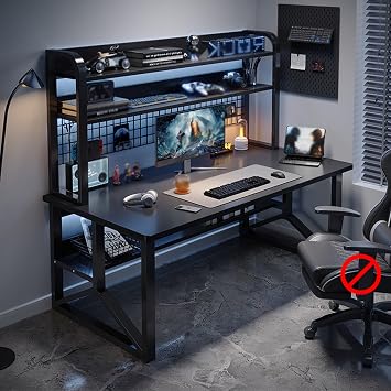 Gaming Desk with Pegboard, Modern Computer Desk with Storage Shelf, PC Gamer Workstation Desk, Home Office Wooden Study Desk for Bedroom, 80*50*150cm