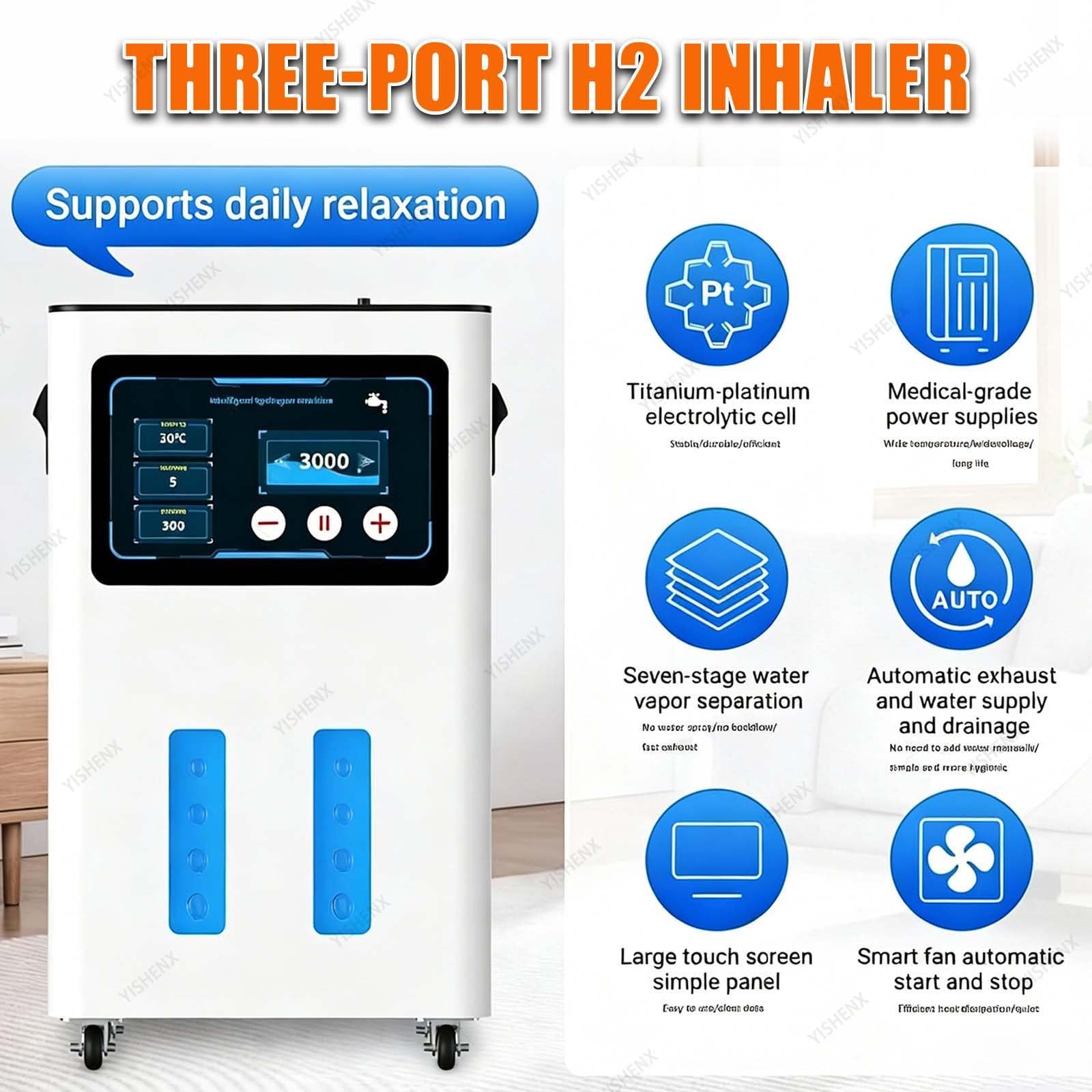 Inhalator Wodorowy, Generator H2 O Wysokiej Czystości 99,99%, 7-Stopniowa Separacja Gazu Od Wody, Timer 0,5–6 Godz, Maks 4200 Ml/Min, Inteligentne Sterowanie Dotykowe, Do Biura(Gunmetal,900ml)