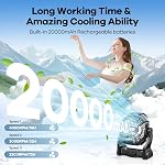 DOWILLDO 20000mAh Battery Operated Fan, Camping Fan Rechargeable with LED Light & Hooks, Portable Tent Fan Outdoor for Picnic, Barbecue, Fishing, Travel（Black）