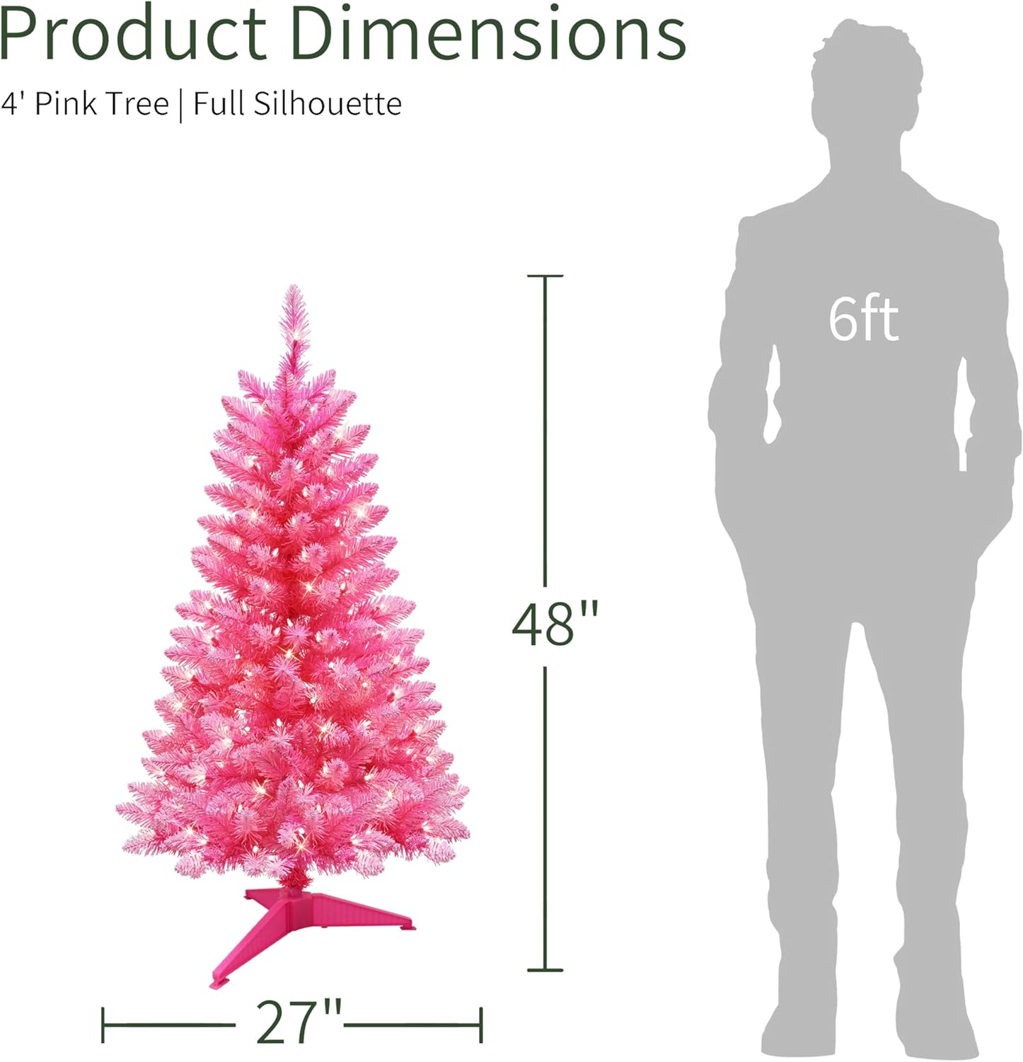 Puleo International 4ft Pre-Lit Fashion Pink Pine Artificial Christmas Tree with 150 Clear Lights, 196 Realistic Dense Branch Tips, Easy Setup Artificial Trees with Sturdy Stand
