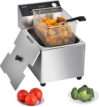 Commercial Deep Fryer with Basket, 1700w 14Qt 0.6mm Thickened Stainless Steel Countertop Electric Fryer for Home and Commercial Use, Oil Fryer with Double Overheat Protection