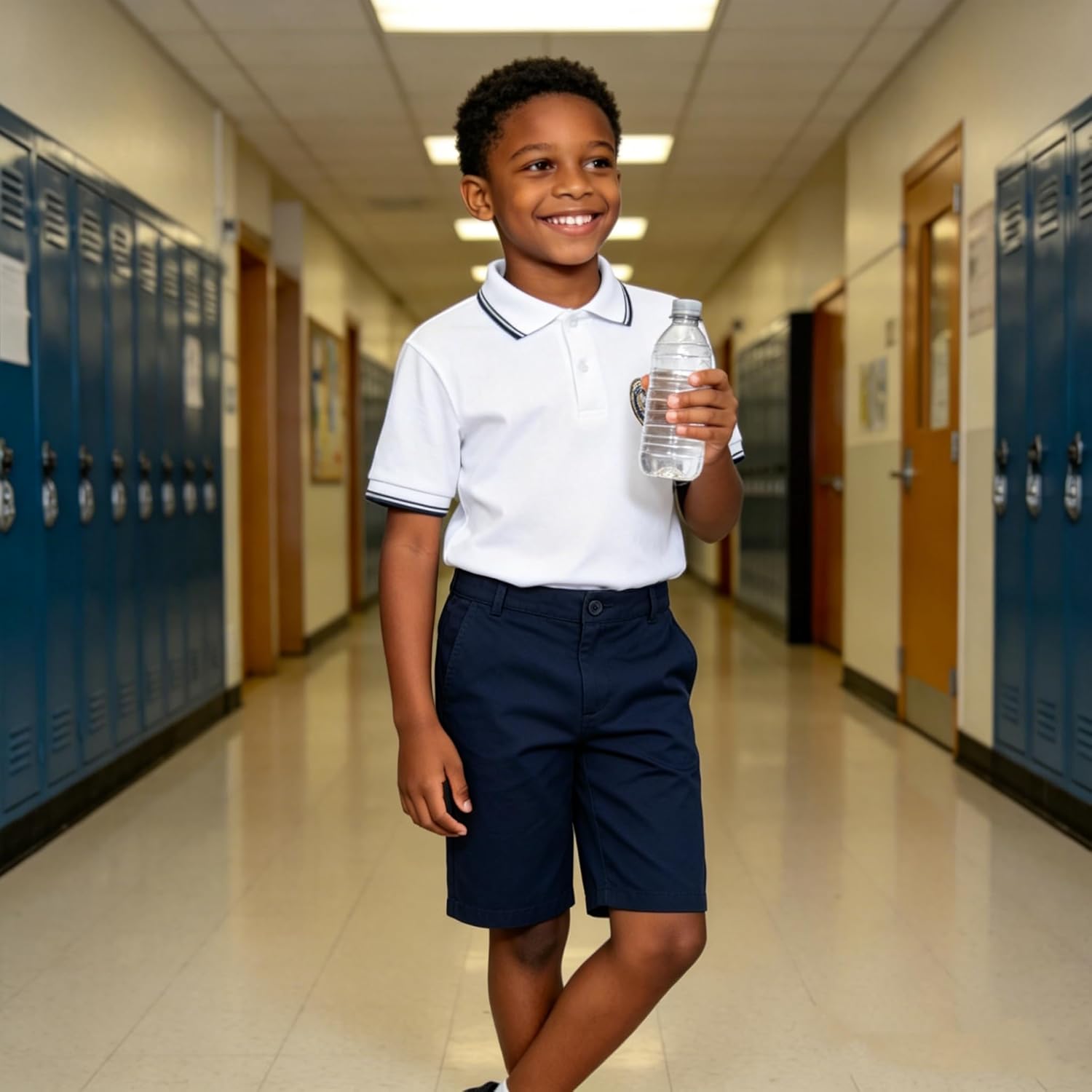 Bienzoe Boys Adjustable Waist Shorts: Flat Front School Uniform Bermuda - Breathable Cotton for Daily Outdoor - Aged 4-13
