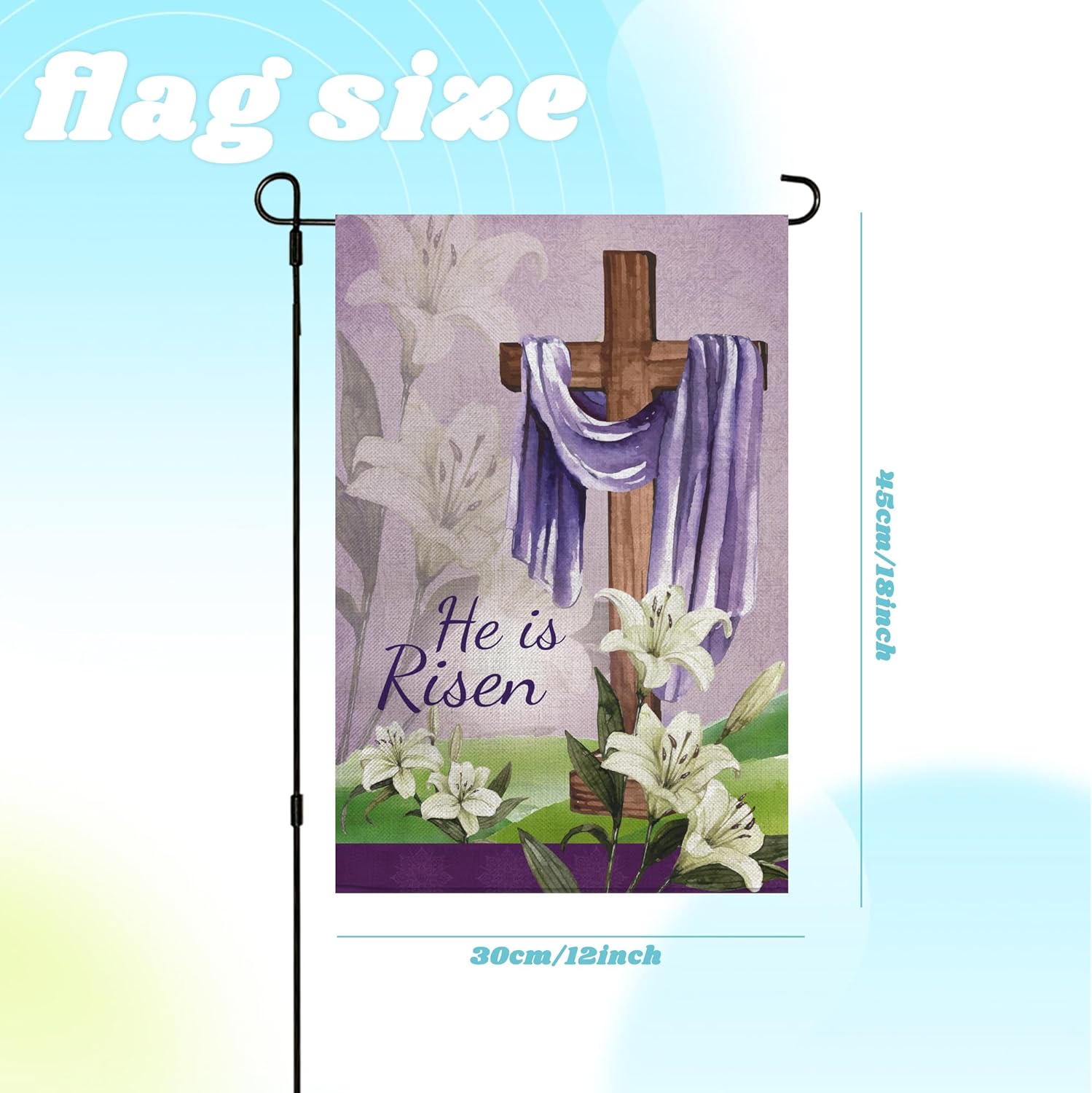 He Is Risen Easter Garden Flag 12x18 Inch Vertical Double Sided Holiday Party Yard Home Outdoor Decoration
