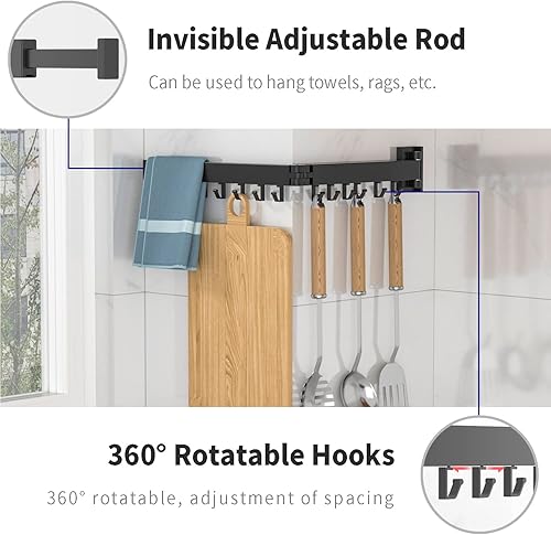 Miniatura 10 de BESTHLS Estante de secado de ropa montado en la pared para ahorrar espacio, diseño para balcón, vestíbulo, dormitorio plegable (2 polos negro)