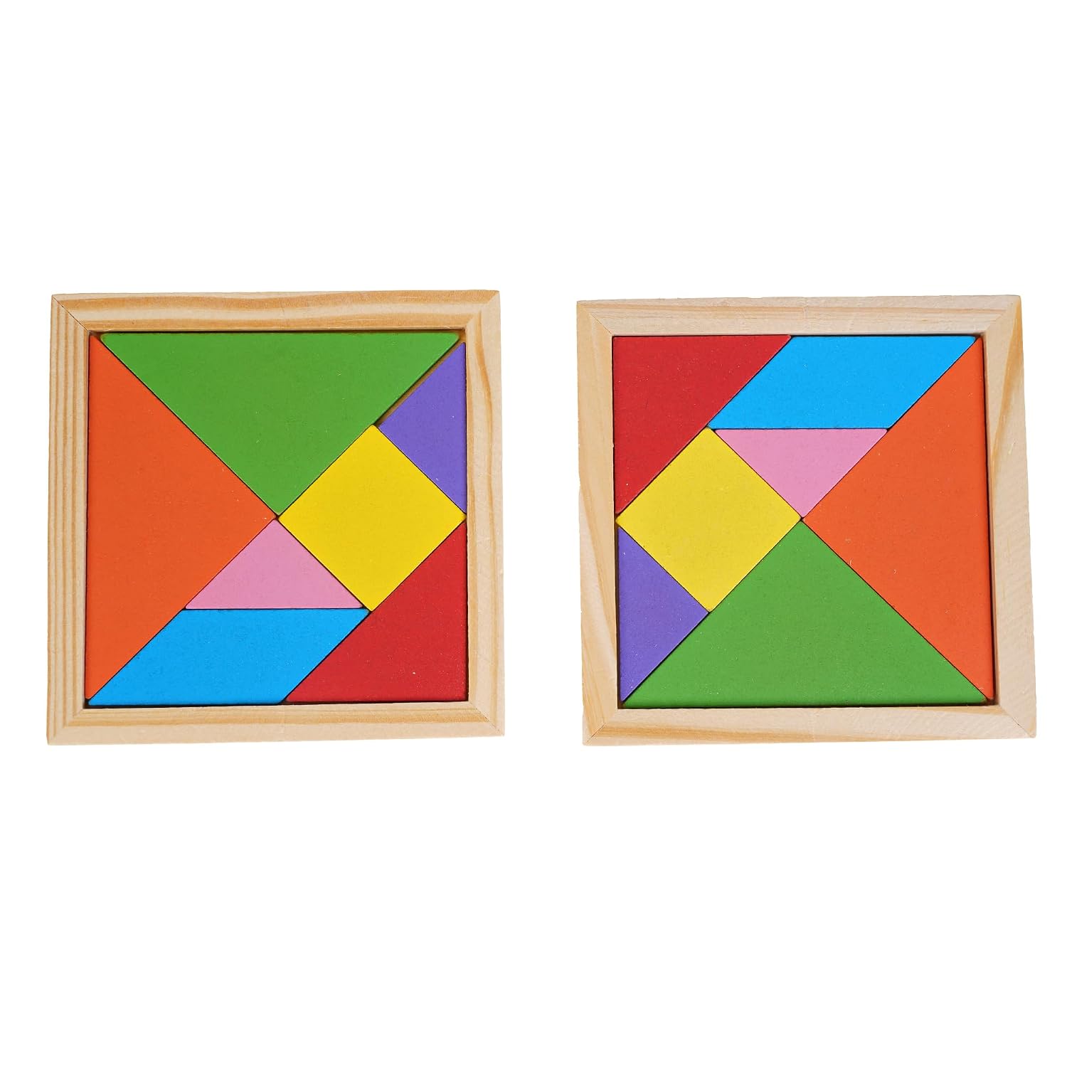 Wooden Tangram Puzzle for Kids, 7 Piece Colorful Brain Teaser Puzzle ...