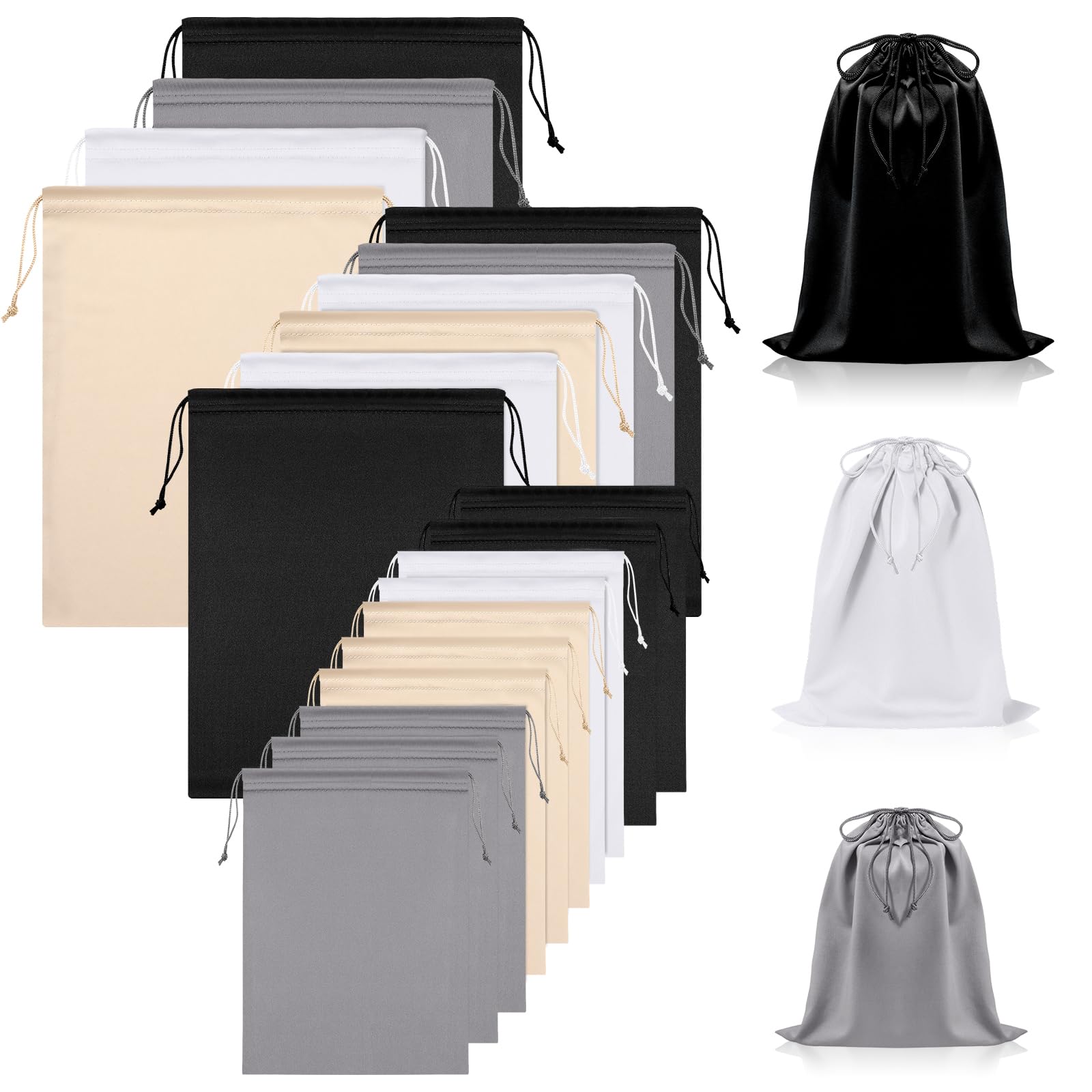 Hillban 20 Pcs Satin Game Toy Bags with Drawstring Silk Toy Organizer Lightweight Gift Pouch Multipurpose Foldable Stuff Sack Travel Bags for Women Men, 3 Sizes(M,L,Xl,Black White Gray) โ image 1