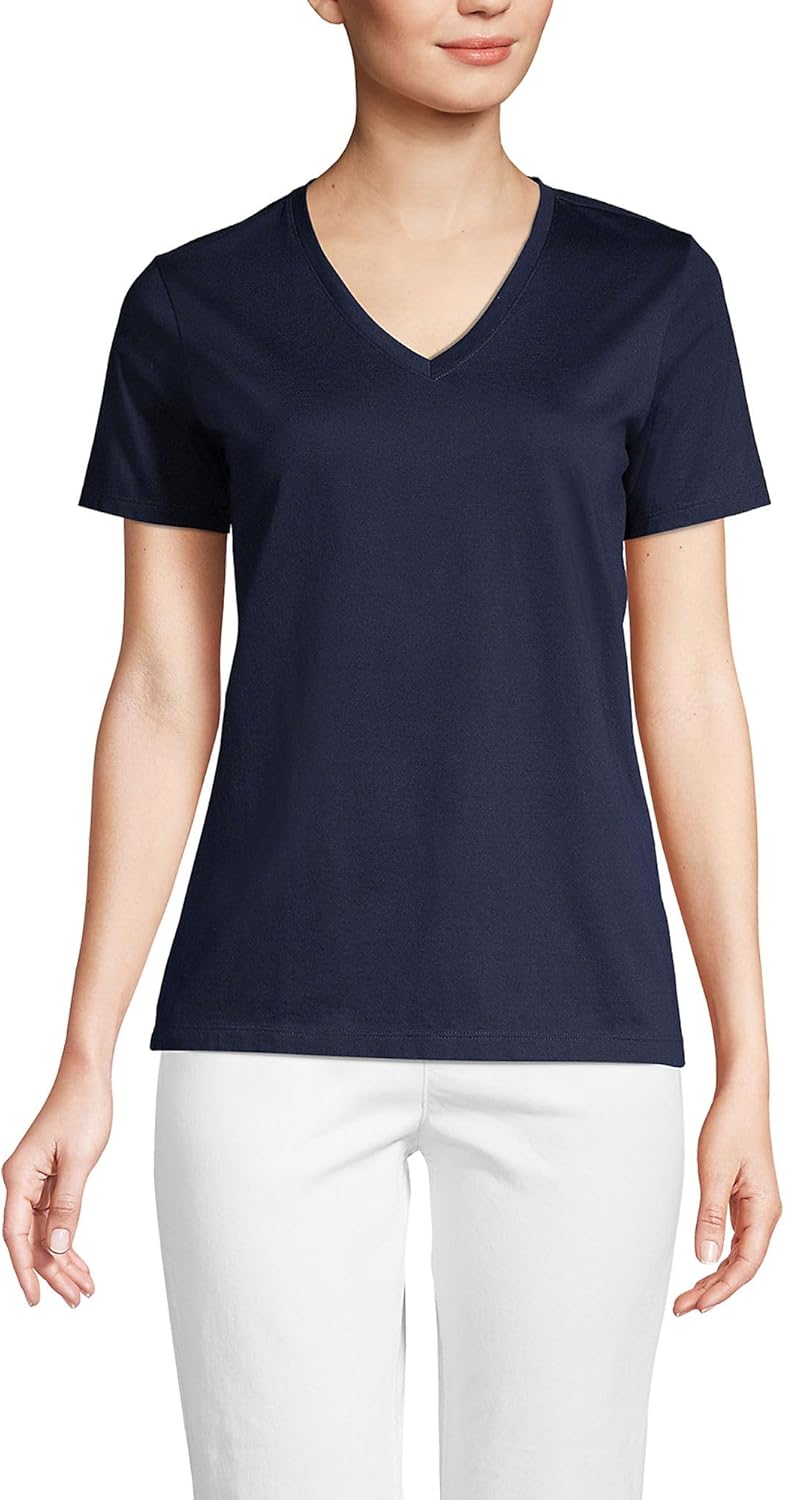 Lands' End Women's Relaxed American-Grown Supima Cotton V-Neck T-Shirt