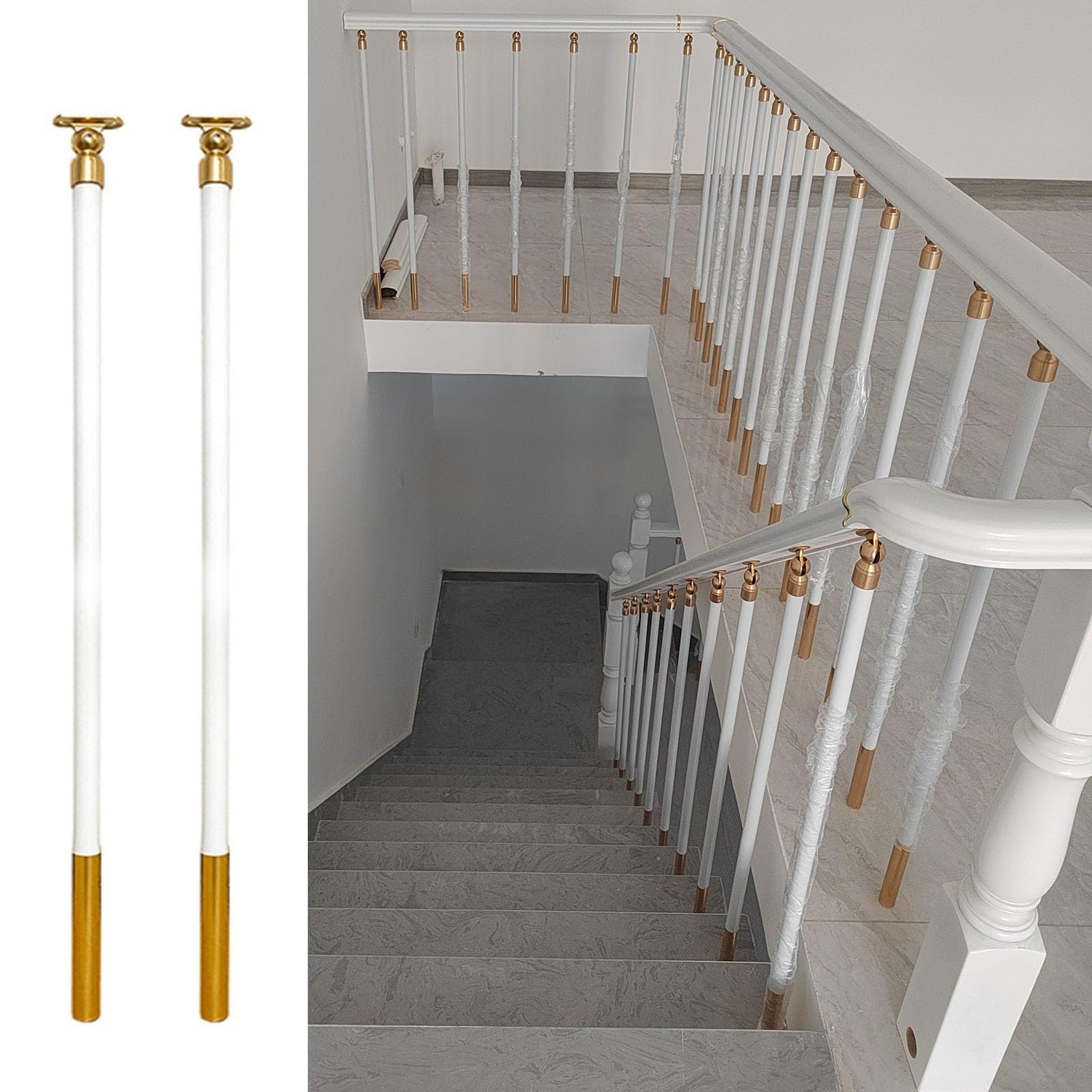 Rambarde d'escalier blanche 94 cm avec supports orientables pour clôture de villa et terrasse