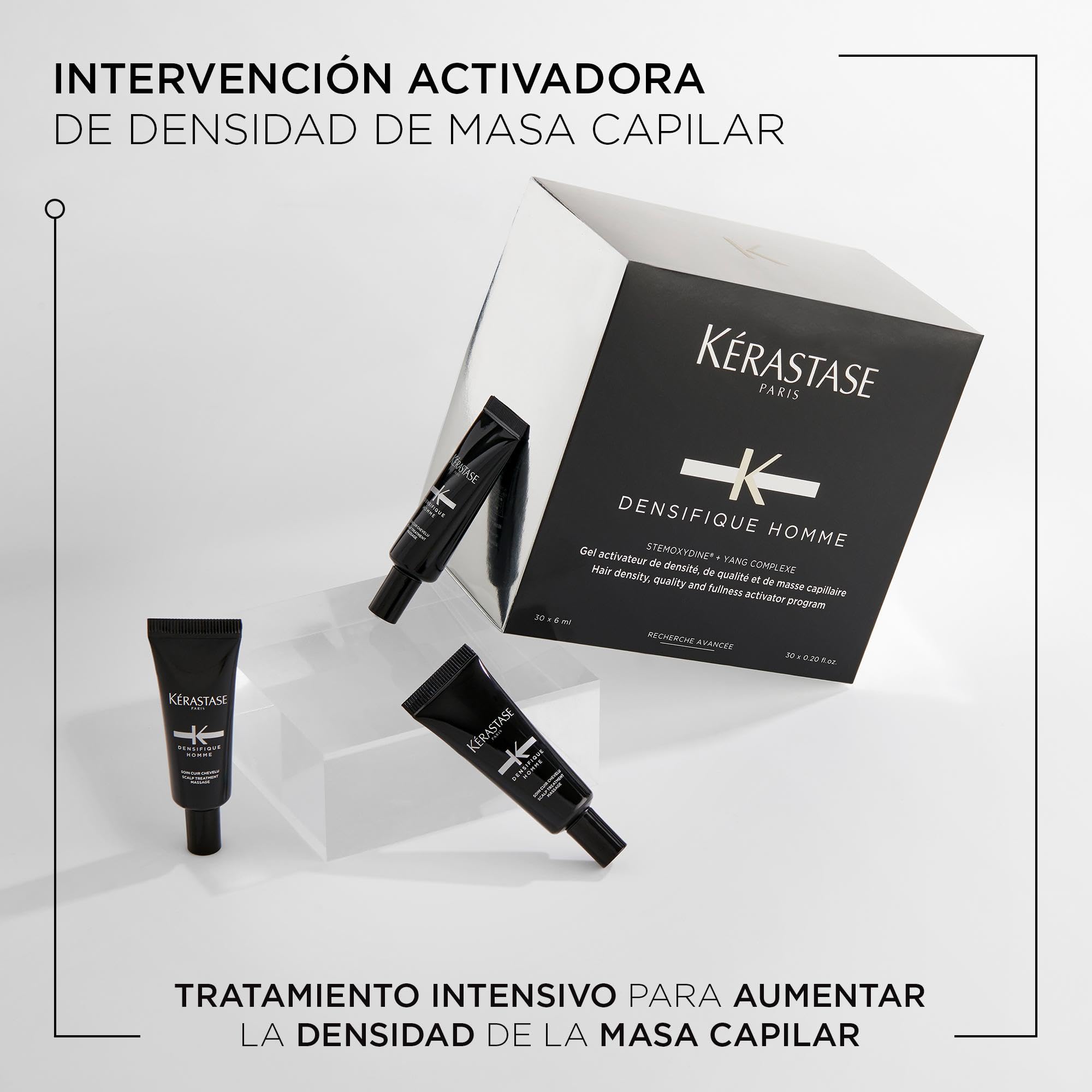 Kérastase Densifique, Tratamiento Intenso, Voluminizador y Densificante, Para Pelo Fino y Sin Densidad, Cure Densifique Homme, 30x6 ml