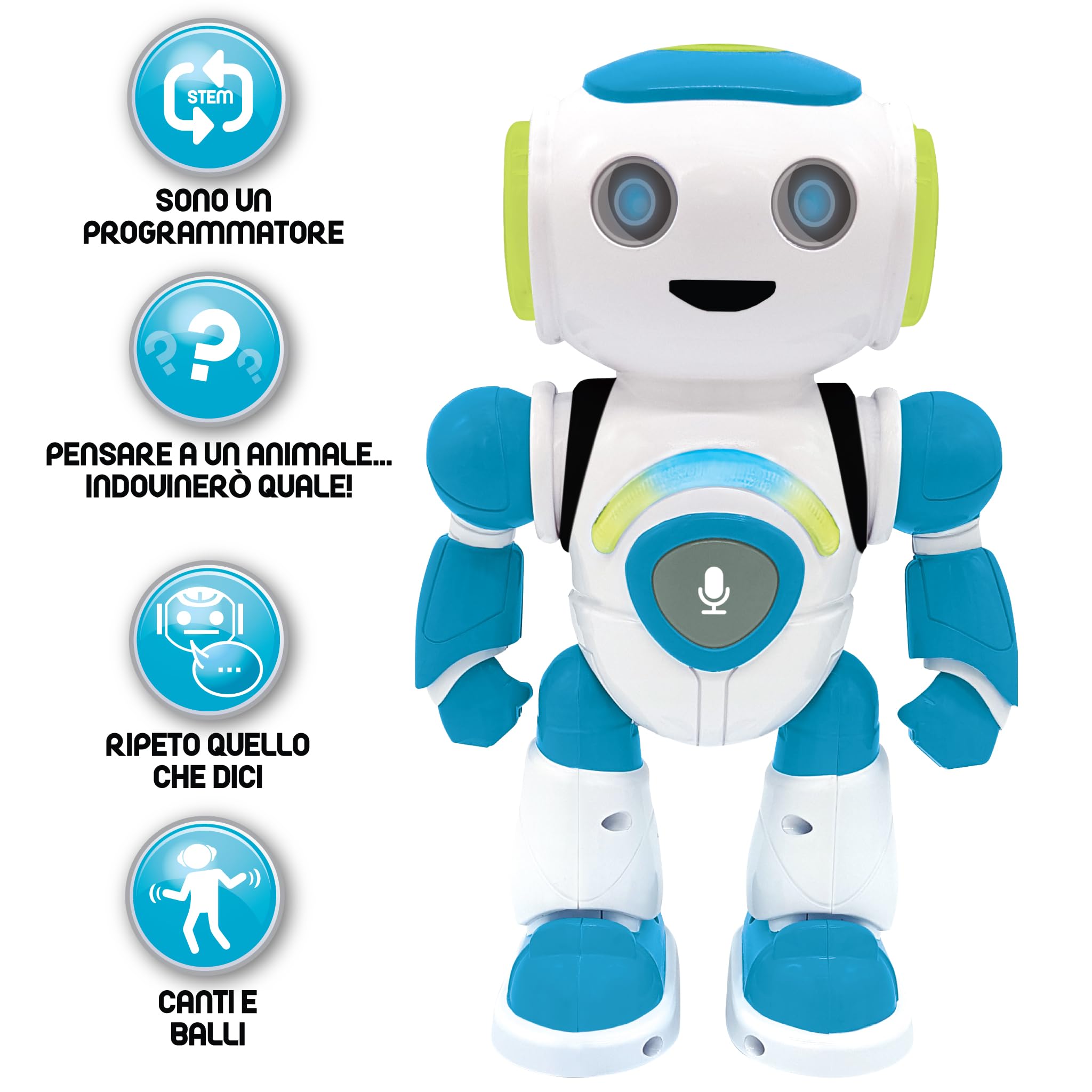 Lexibook, Powerman Jr., Robot giocattolo intelligente interattivo che legge nella mente giocattolo per bambini che ballano musica, Blu, ROB20IT