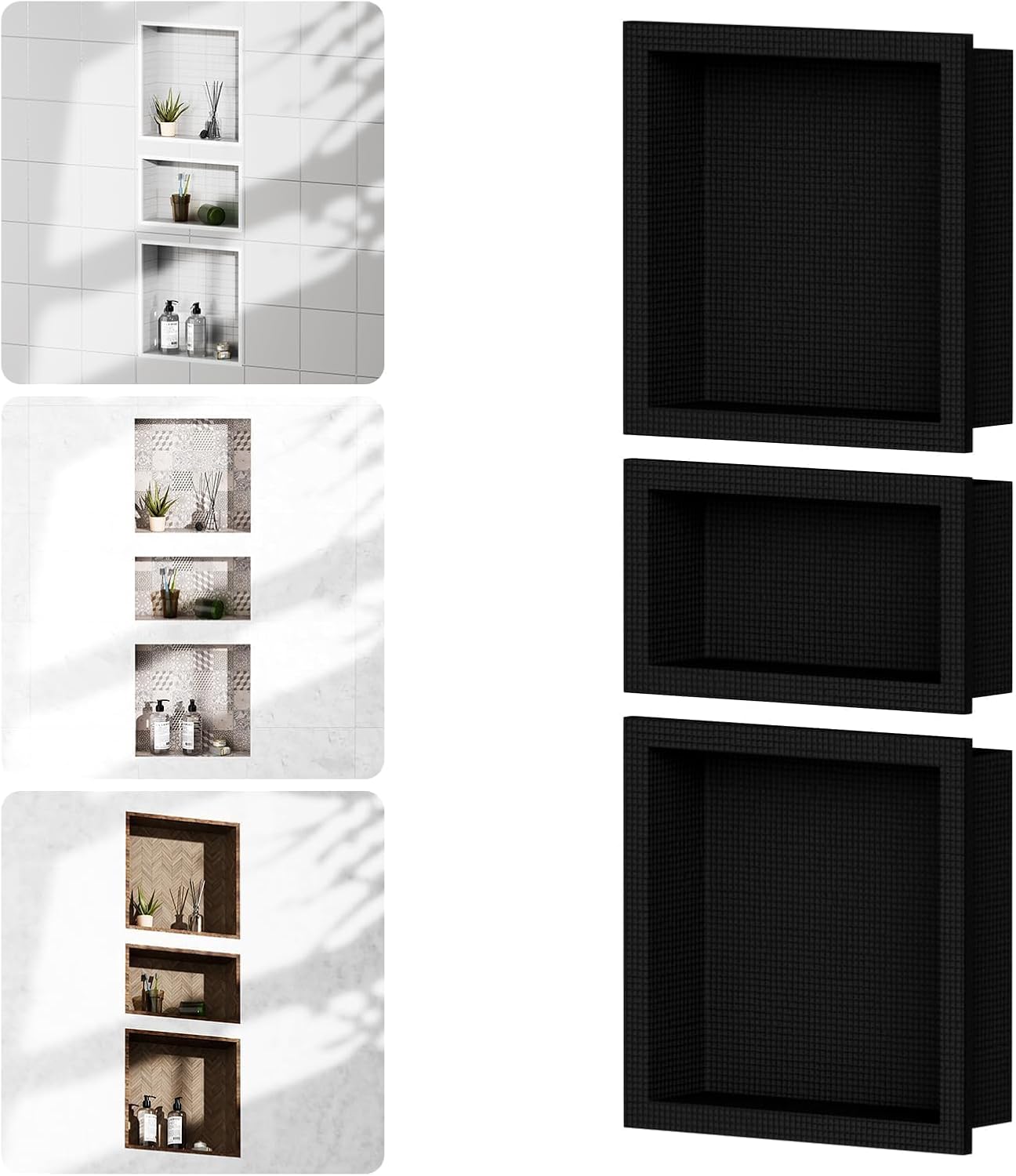 Homevacious Shower Niche Ready for Tile(14"x14"+14"x8"+14"x14") XPS Triple Waterproof Recessed Bathroom Wall Niche Shelf Insert Black Easy Installation and Bonding Friendly for Bathroom Storage