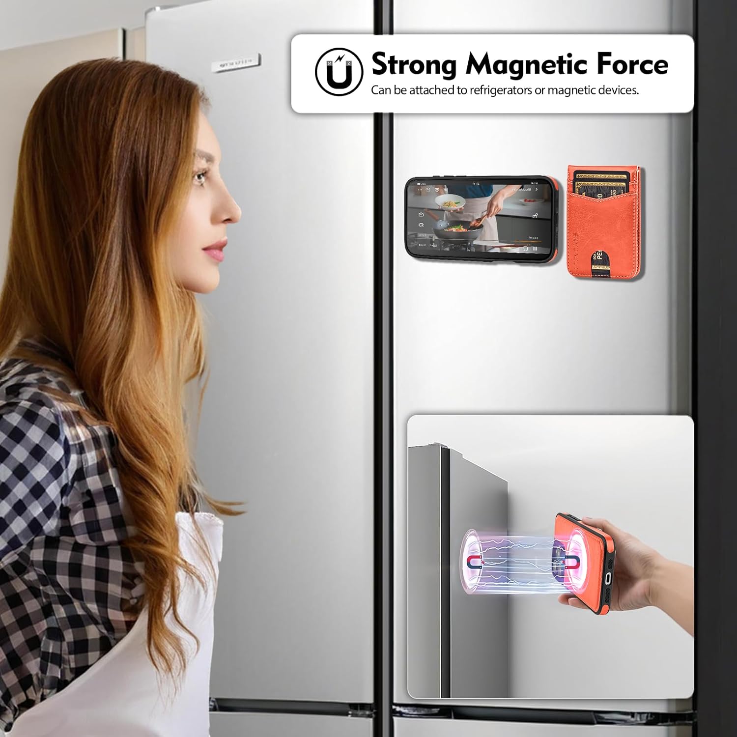 Compatible with Magsafe 2 in 1 Detachable iPhone 15 Pro Max Wallet Case with Card Holder,Women Men Magnetic PU Leather RFID Blocking Flip Kickstand Credit Slots for Apple 15 Pro Max,Orange - Image 6