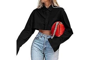 Long Sleeve Button Up Irregular Hem Crop Top
