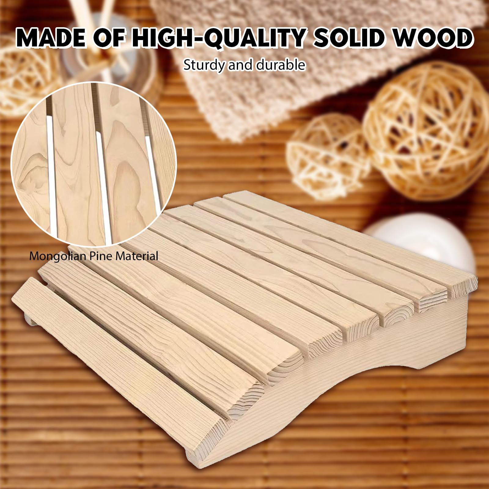 Appuie-tête ergonomique en bois durable pour sauna - Coussin de sauna - Accessoire sauna 35 x 32 x 8,5 cm