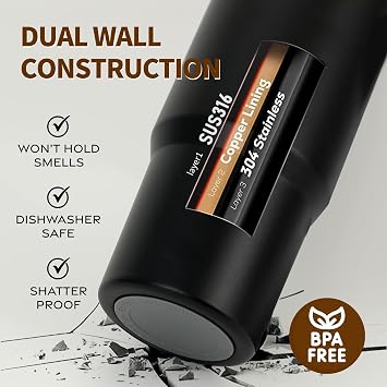Water Bottle 24 Oz/Stainless Steel Tumbler with Straw - Vacuum Insulated Water Bottle for Home, Office or Car Reusable Cup With straw,Cold for 12 Hrs or Iced for 24 Hrs(Black)