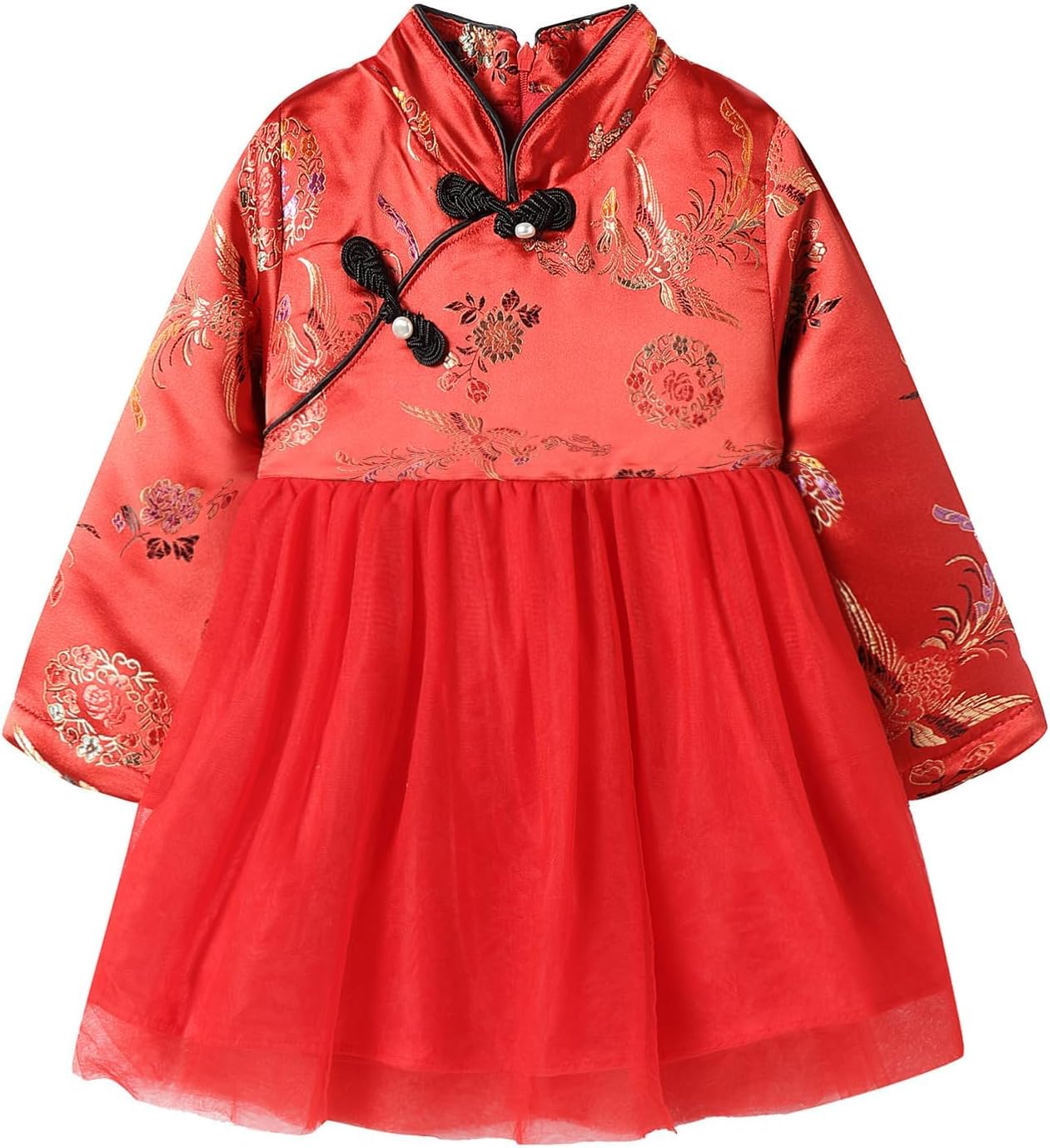 LittleSpring Girls Qipao Dress Long Sleeve Fleece Lined Chinese Dress 1-10 Years