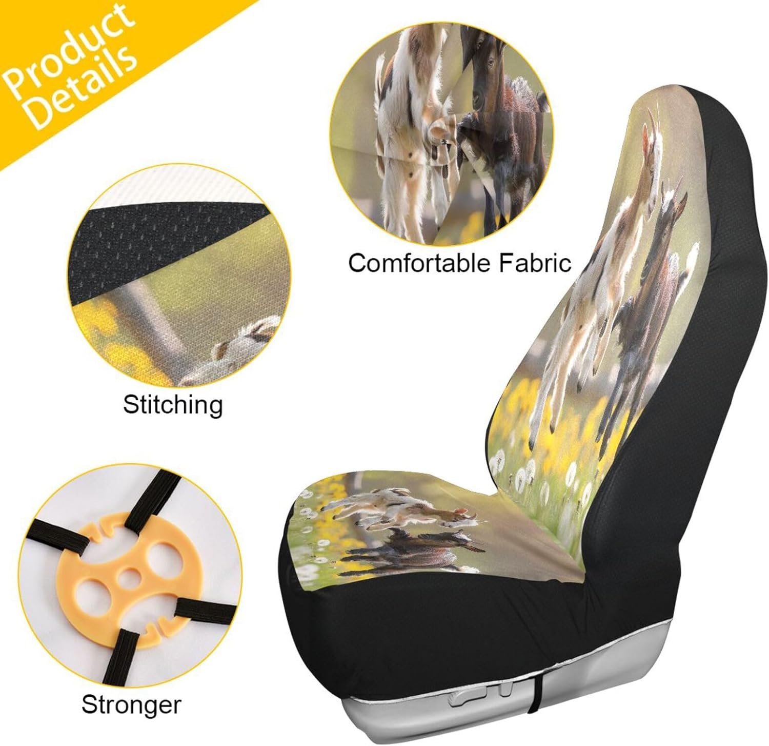 Playful Goats Pattern Car Seat Covers Set of 2 Auto Front Seats Protector High Stretch Back Easy Install Bucket Seat Cover for Car, SUV, Truck