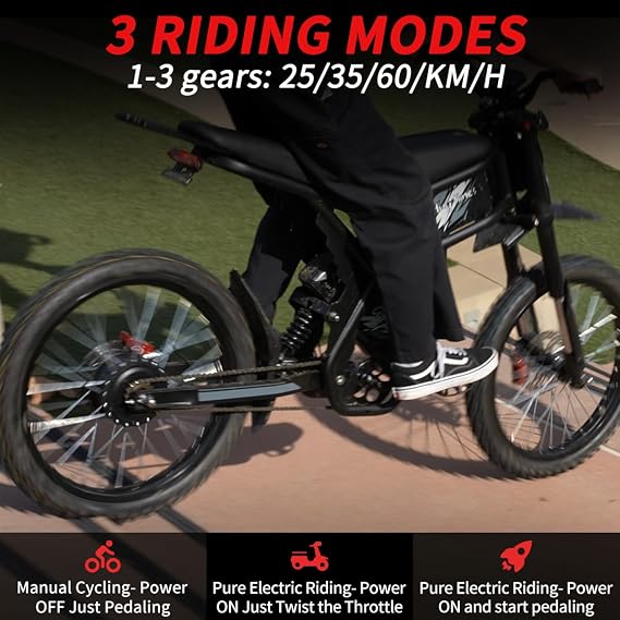 Bootime Thrilling 2000W Electric Dirt Bike for Teens - 37 MPH High-Speed, 85 Mile Range, 25 Fat Tires & Dual Battery | All-Terrain Off-Road eBike for Snow, Sand, Trails & Mountain Adventures