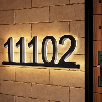 Lighted House Numbers for Outside - Personalized Illuminated Light Up Adress Humbers Waterproof Address Signs for Houses with Light - LED Backlit Acrylic Custom House Numbers Solar Powered Optional