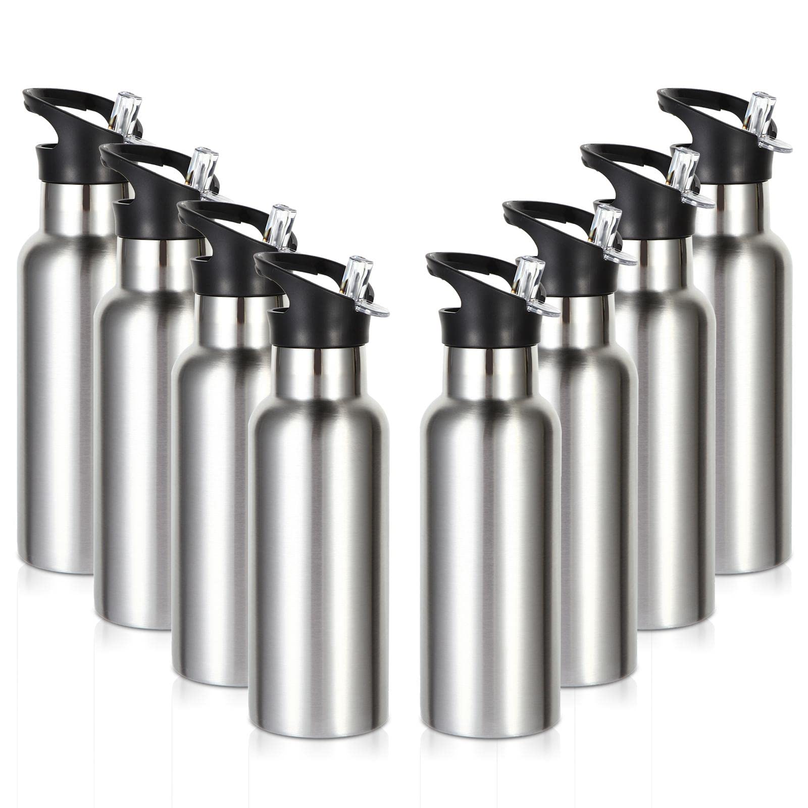 Volhoply 17oz Insulated Water Bottle Bulk 8 Pack,Stainless Steel Kids Water Bottles with Straw Lid,Reusable Metal Water Bottle,Double Wall Vacuum