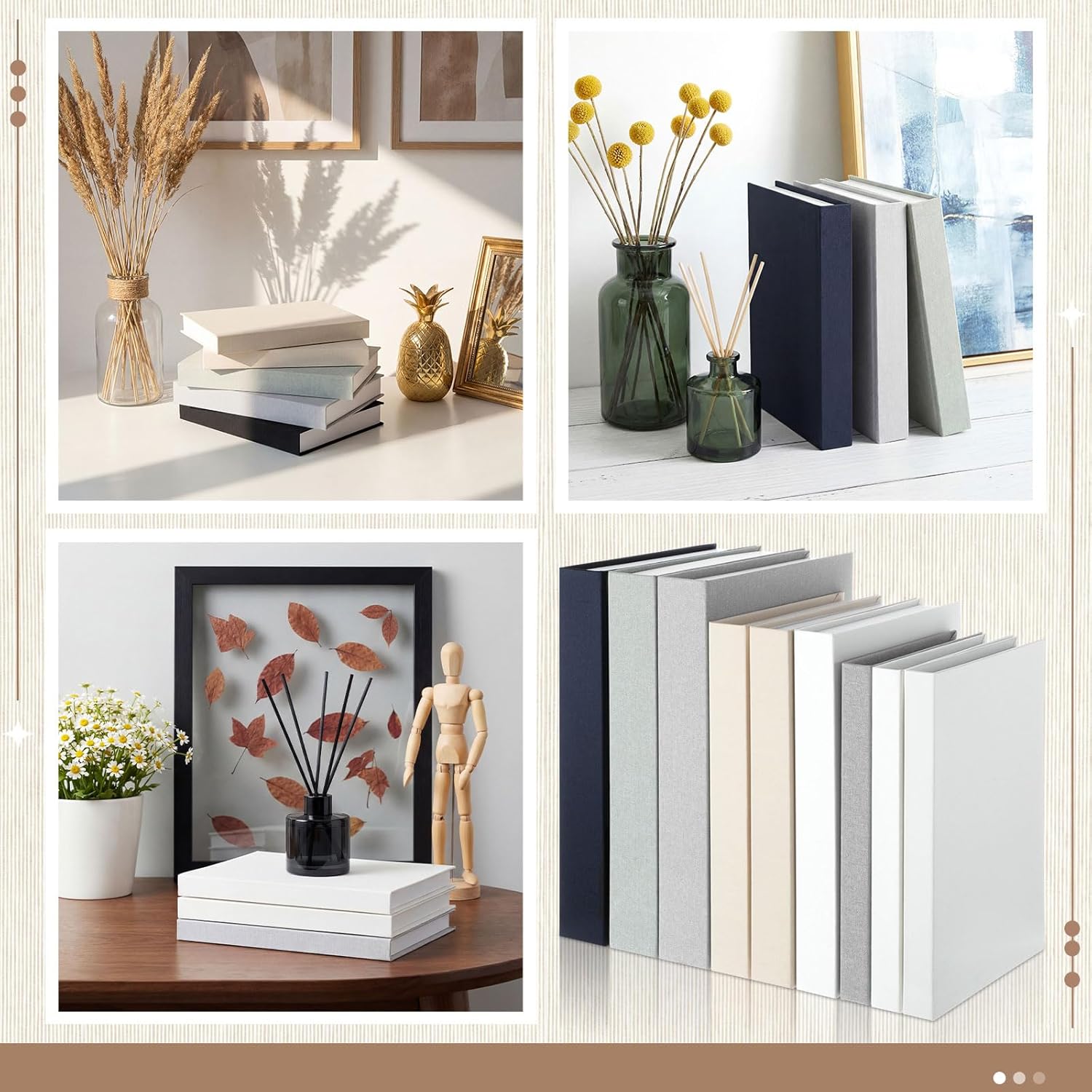 Novabright 9 Pcs Faux Decorative Book Box Set for Home Decor Linen Fake Book Storage Box with Hidden Storage Magnetic Aesthetic Decor for Modern Coffee Tables Bookshelves(Vintage)