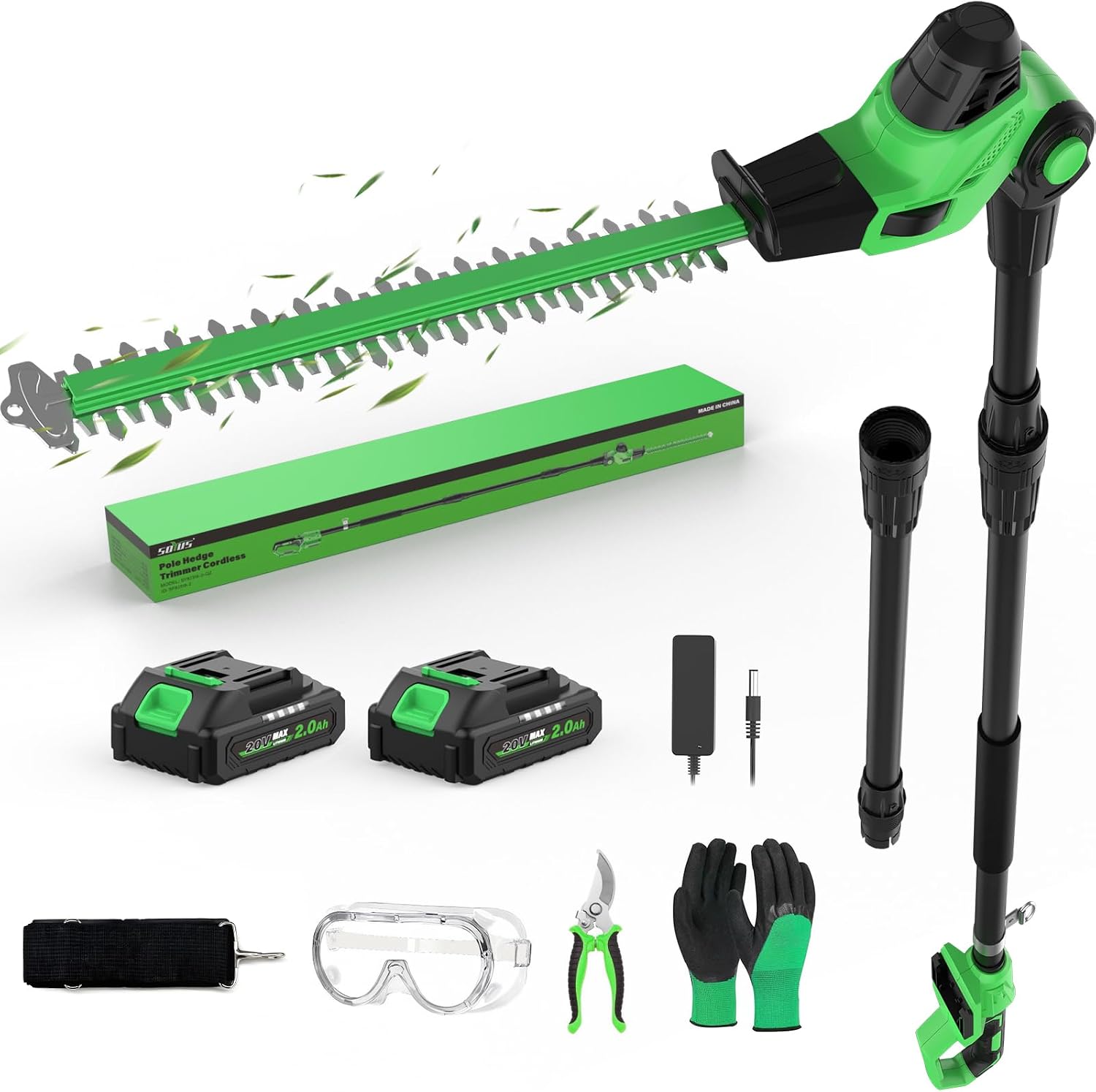 18-Inch 20V Cordless Pole Hedge Trimmer with Extension Pole
