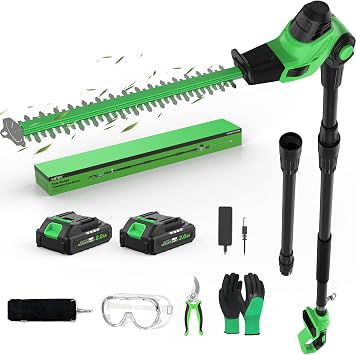 18-Inch 20V Cordless Pole Hedge Trimmer with Extension Pole | 16-Foot Max Reach, Multi-Angle Cutting, 2 x 2.0Ah Batteries & Charger Included for Hedge and Shrub Trimming