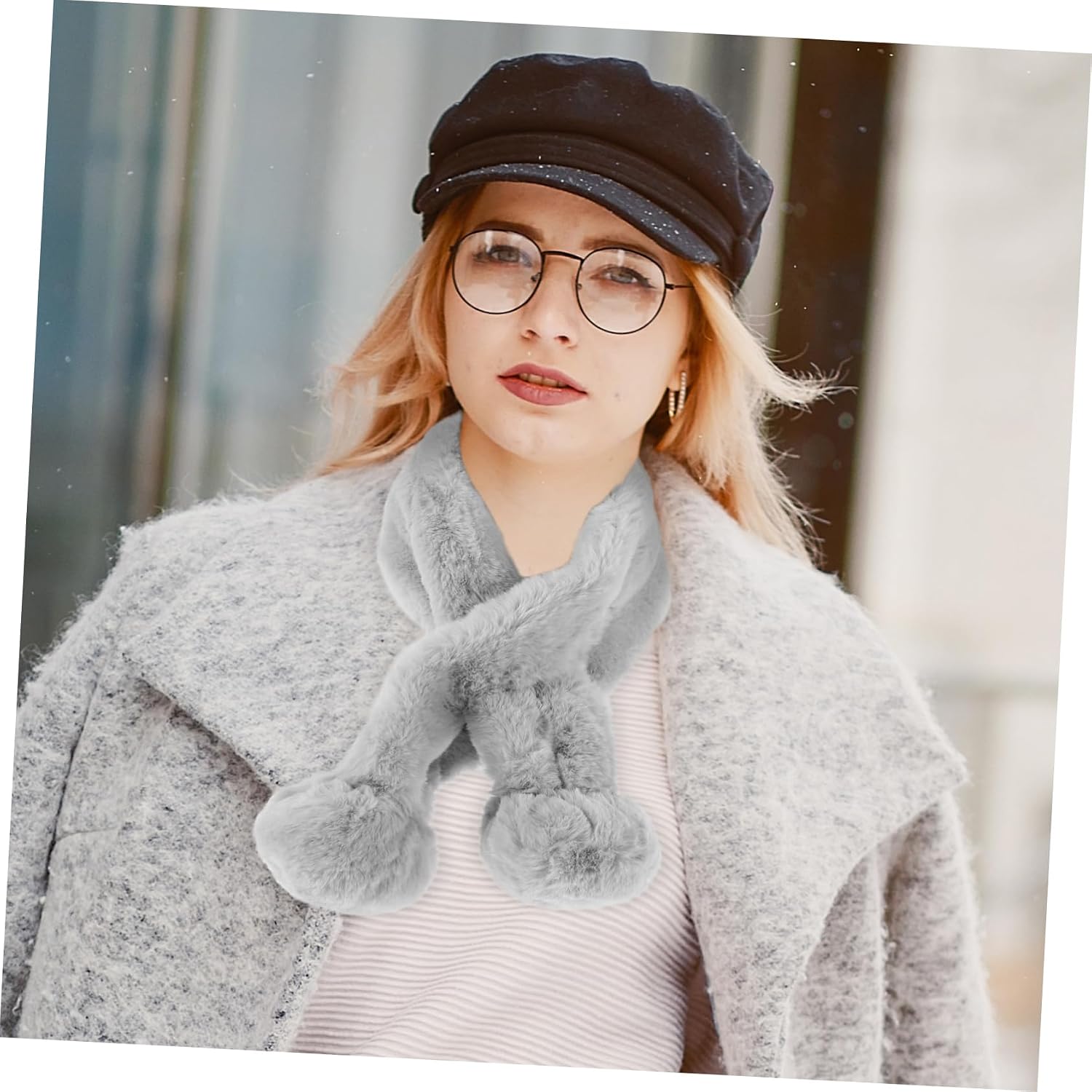 COLLBATH Faux Fur Collar Scarf for Women Soft Neck Wrap Pompom for Coats and Provides Exceptional Warmth and Durability