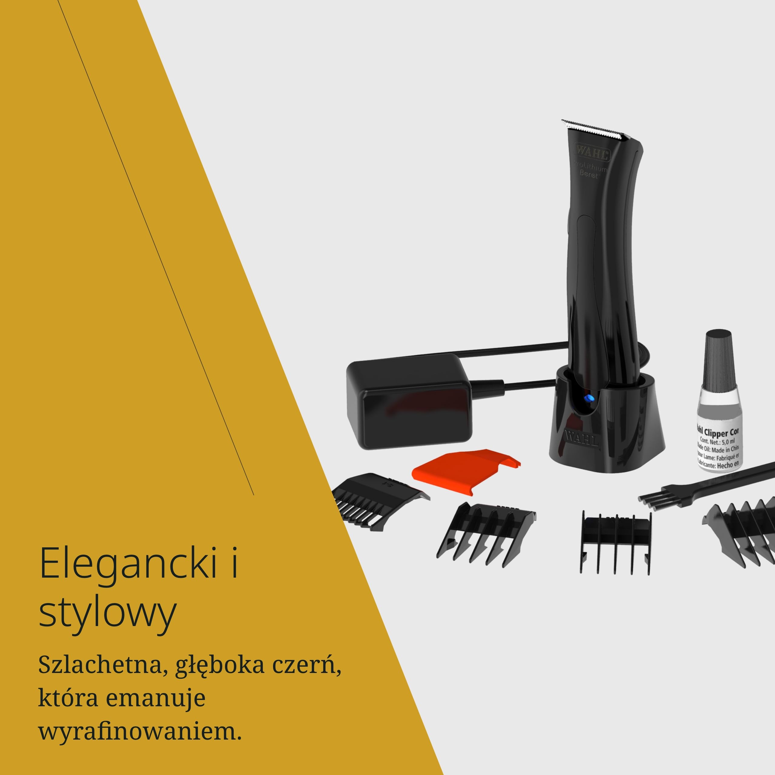 Wahl Stealth Beret Konturowy Trymer z Zestawem Ostrzy, Czarny | Konturowy Trymer Przewodowy i Bezprzewodowy z Zestawem Ostrzy, Cicha Praca, 4 Nasadki i do 75 Minut na Baterii